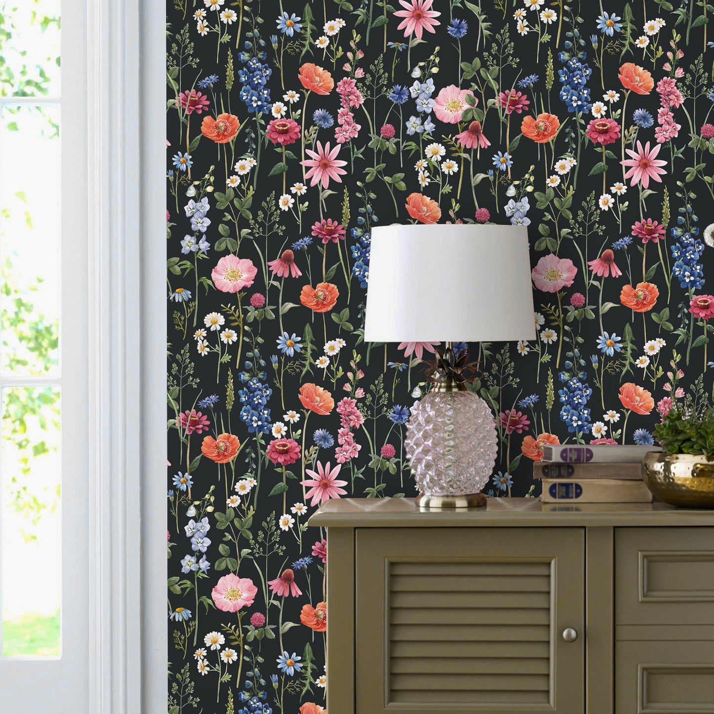 VaryPaper Dark Wildflower Floral Peel and Stick Wallpaper