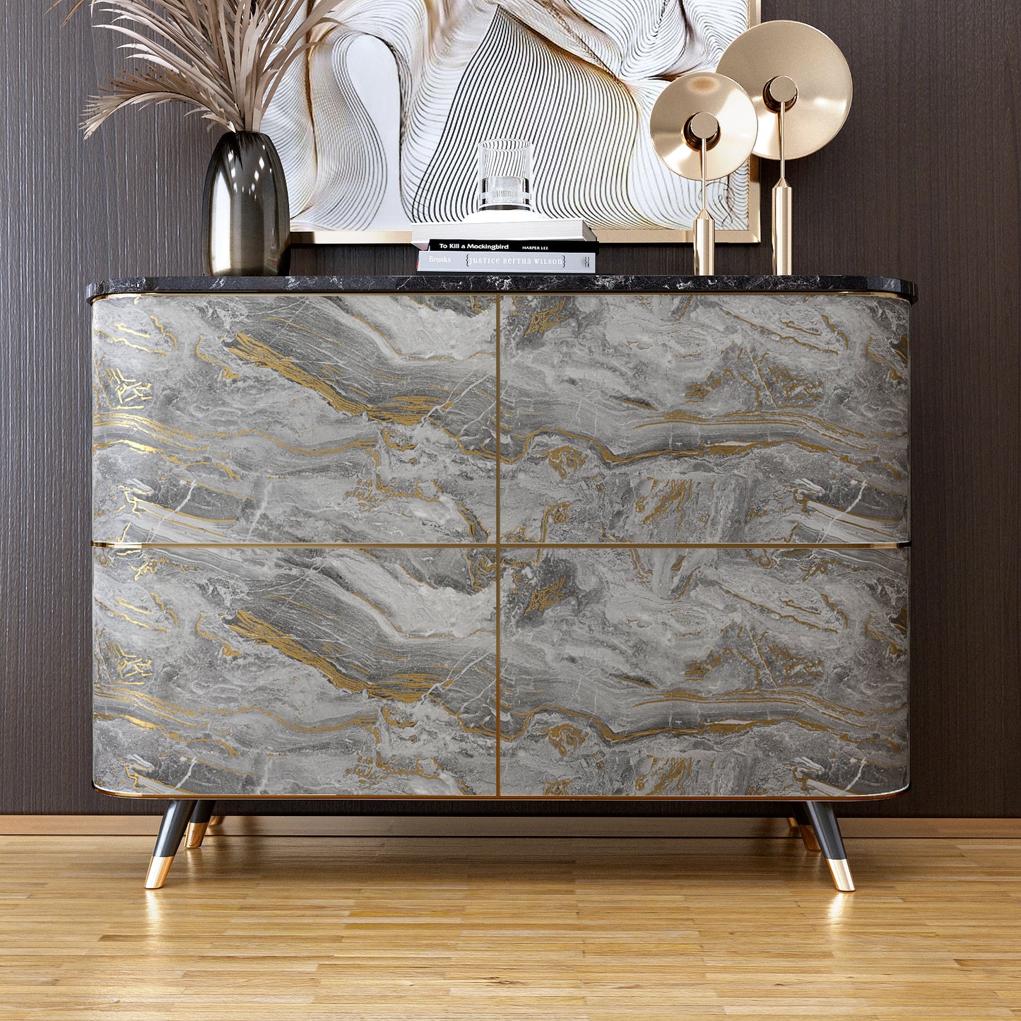 VaryPaper Matte Grey Gold Marble Contact Paper