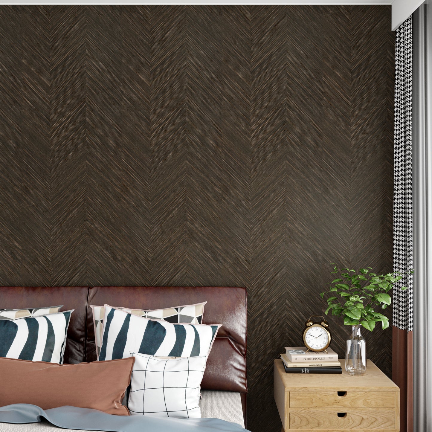 VaryPaper Herringbone Dark Brown Wood Contact Paper
