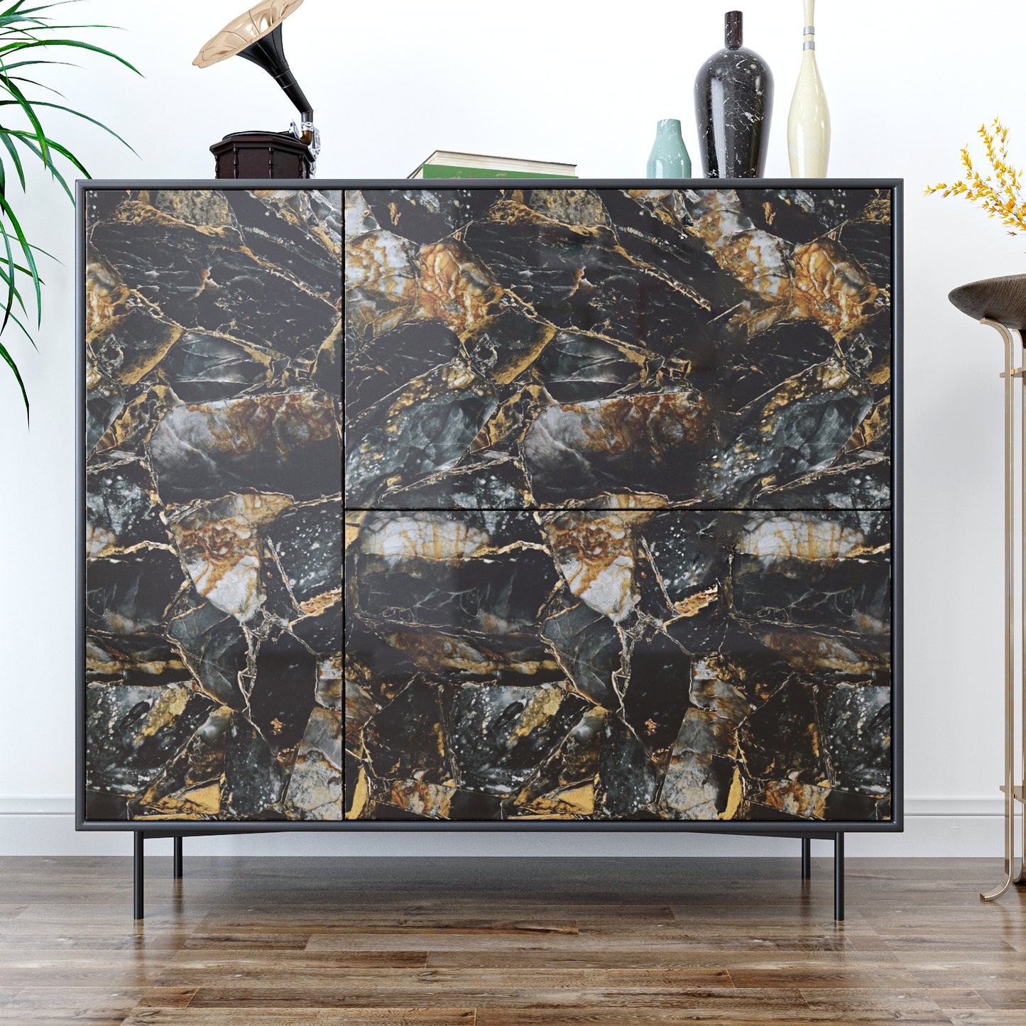 VaryPaper Black and Gold Marble Marble Contact Paper