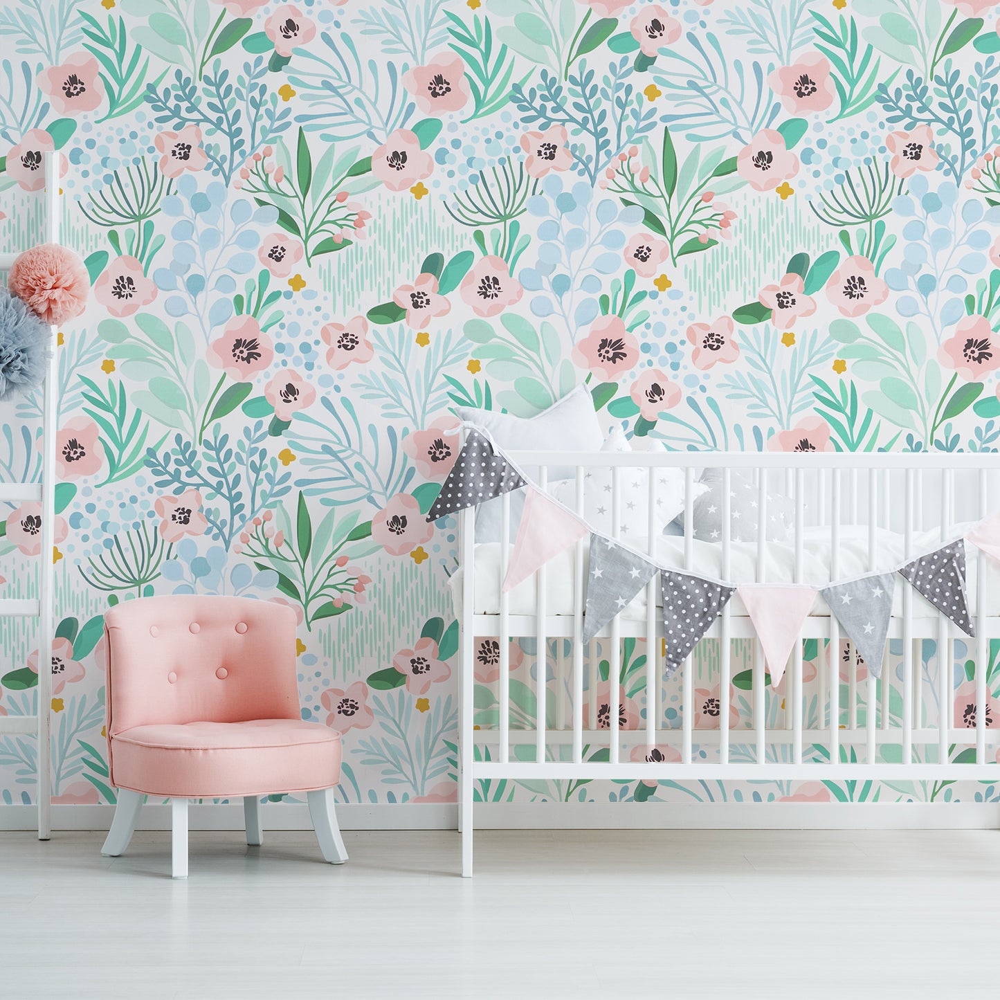 VaryPaper Pink Blue Green Floral Wallpaper