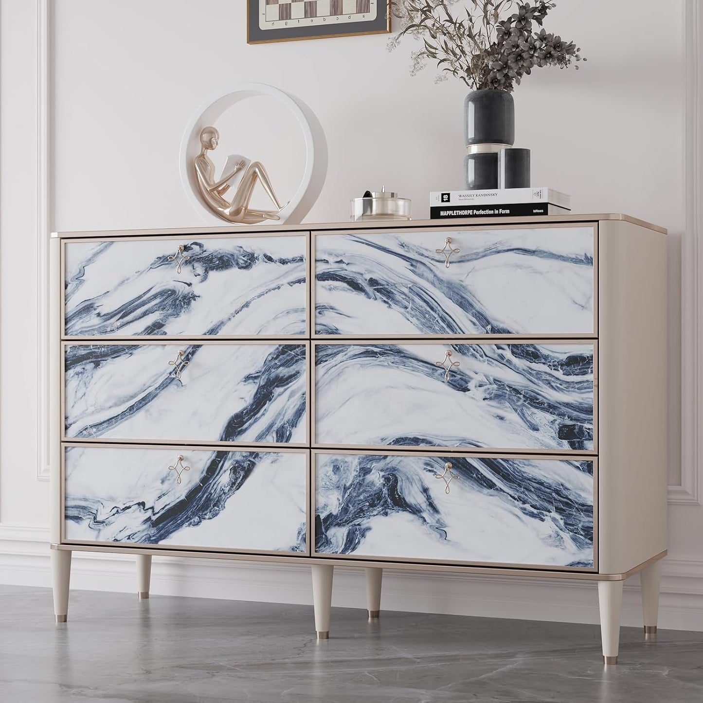 VaryPaper Navy Blue and White Marble Contact Paper