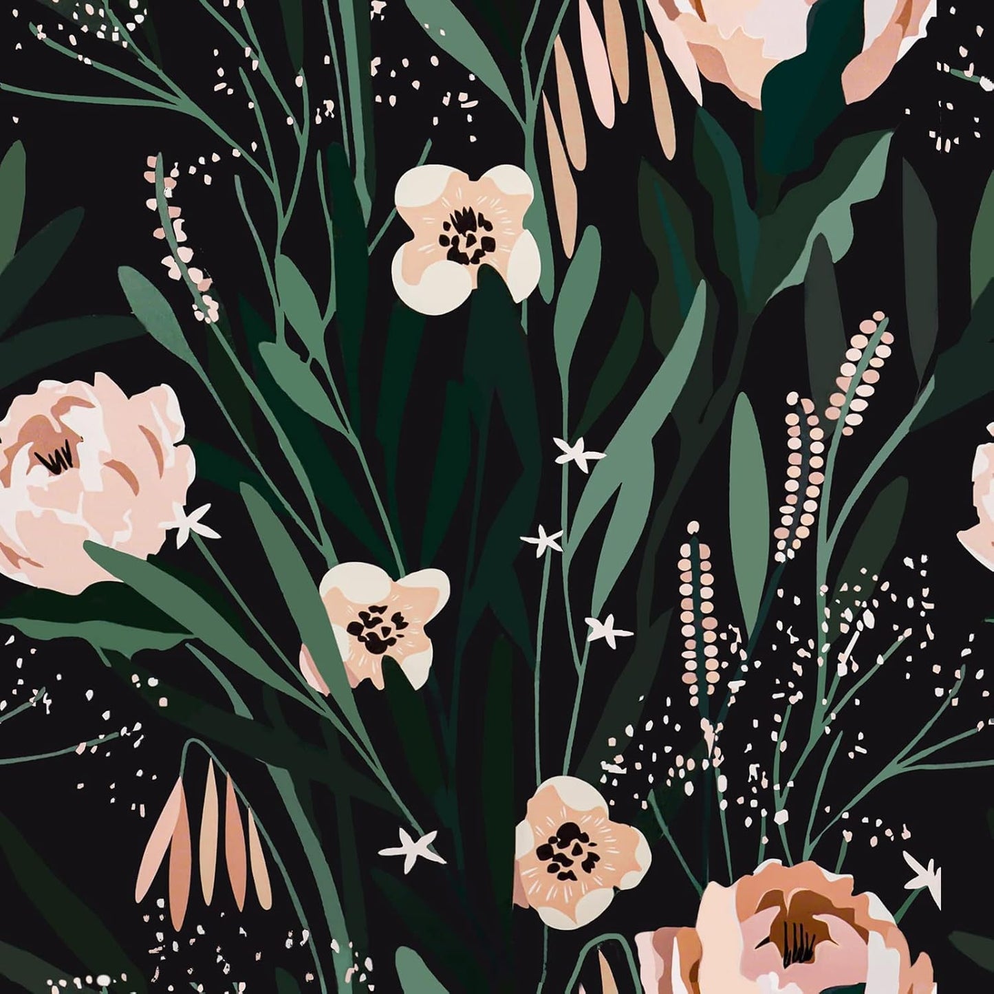 VaryPaper Black Green Pink Floral Wallpaper