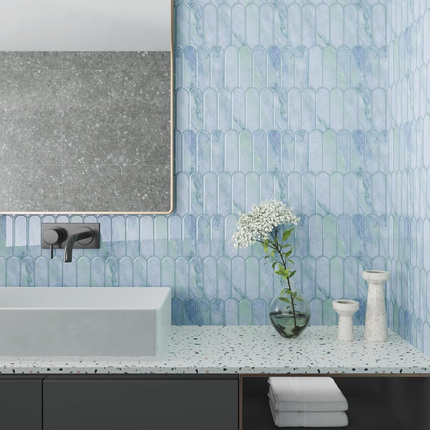 VaryPaper Pale Green Blue Marble Backsplash Wall Tiles