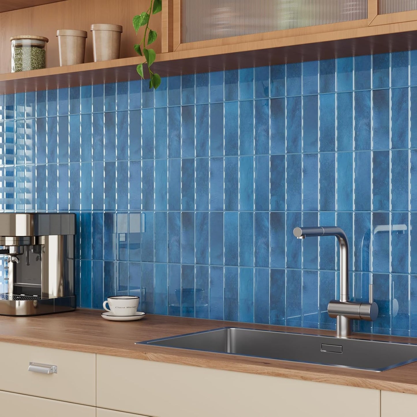VaryPaper Sea Blue Peel and Stick Backsplash Wall Tiles