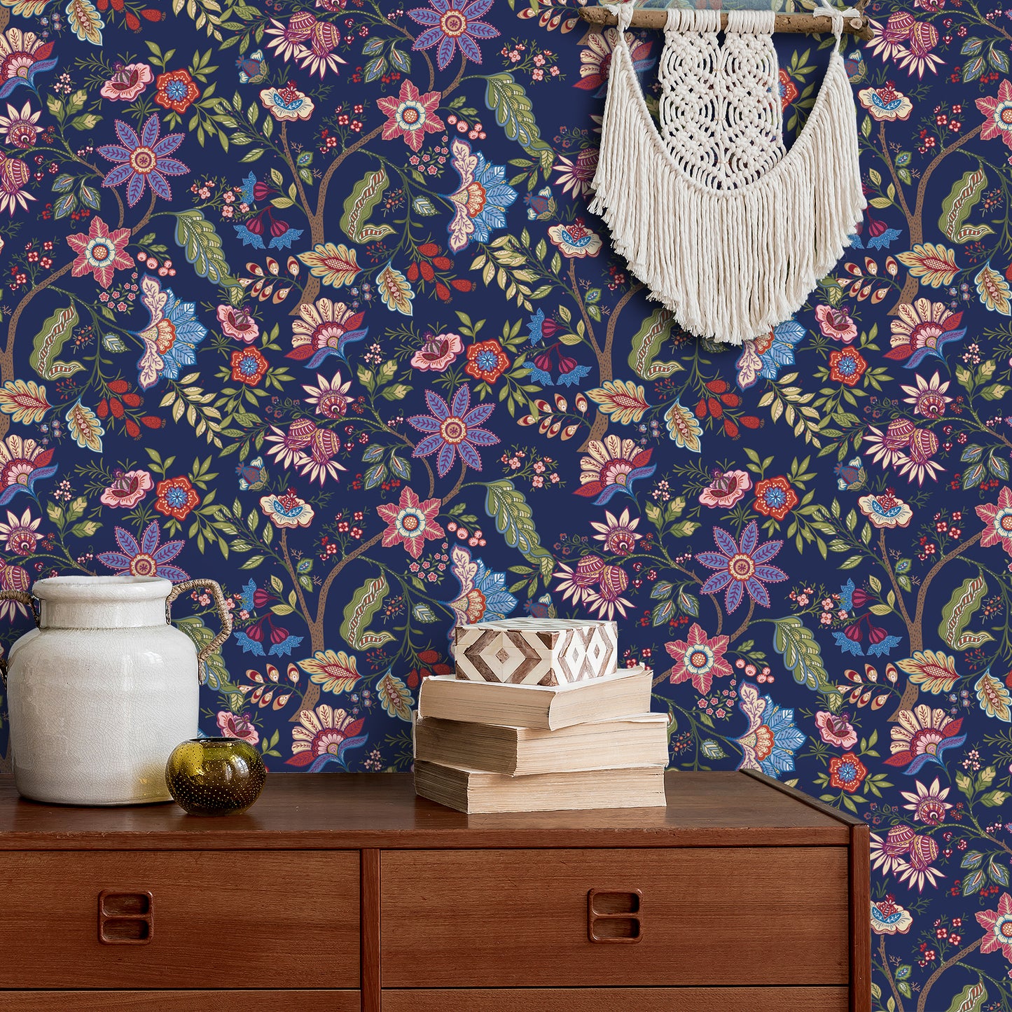 VaryPaper Exotic Blue Floral Peel and Stick Wallpaper