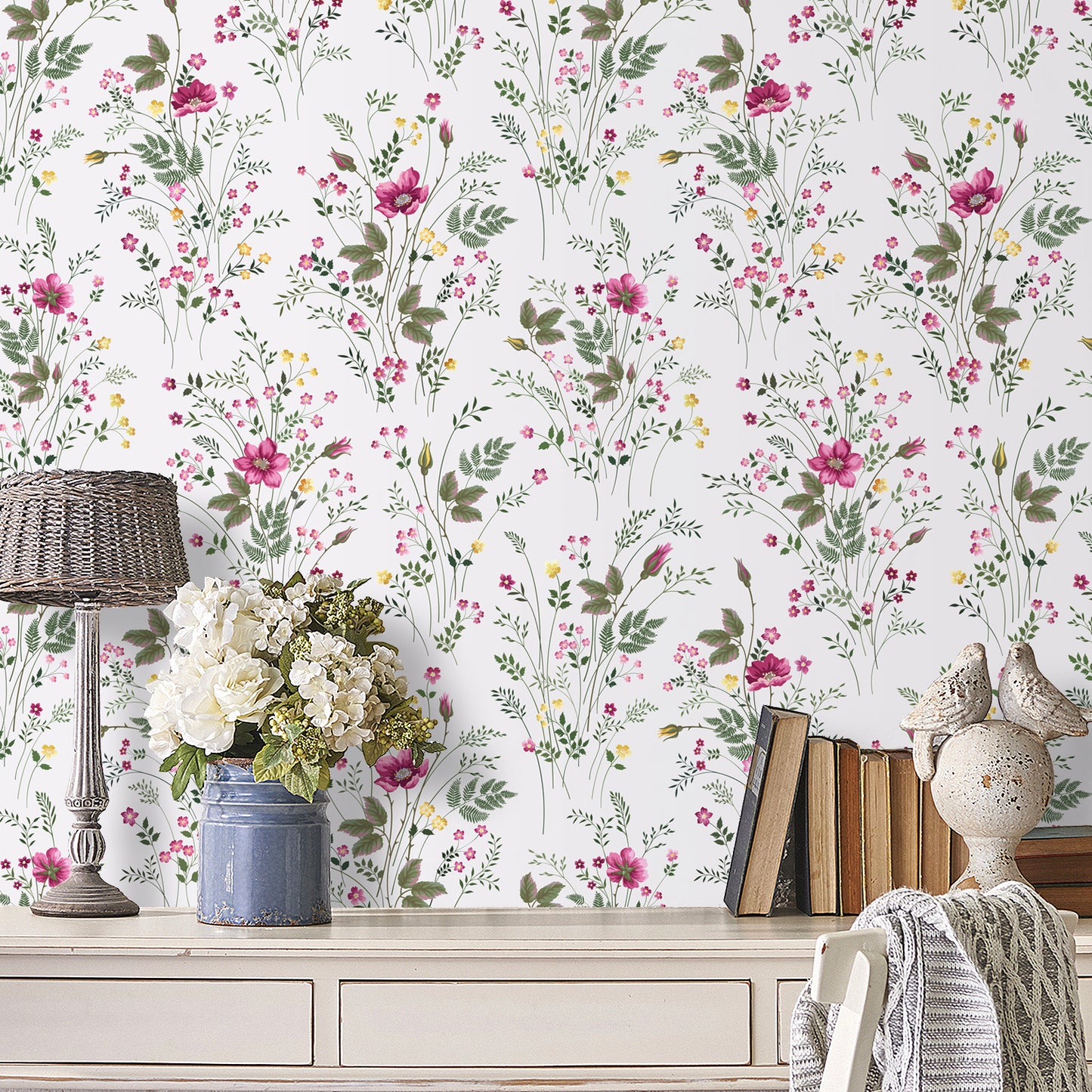 VaryPaper Pink Wildflower Floral Peel and Stick Wallpaper