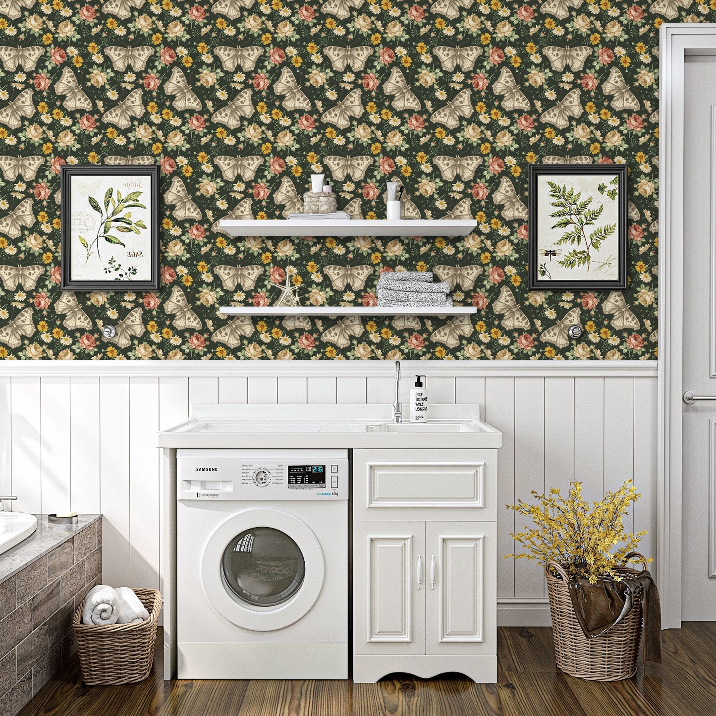 VaryPaper Dark Daisy Butterfly Peony FLoral Wallpaper