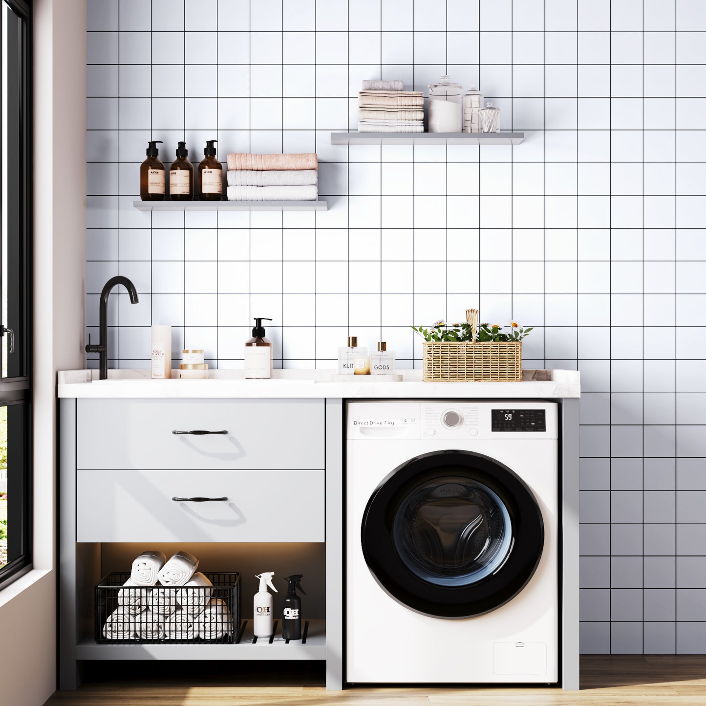 VaryPaper Black and White Square Grid Wallpaper