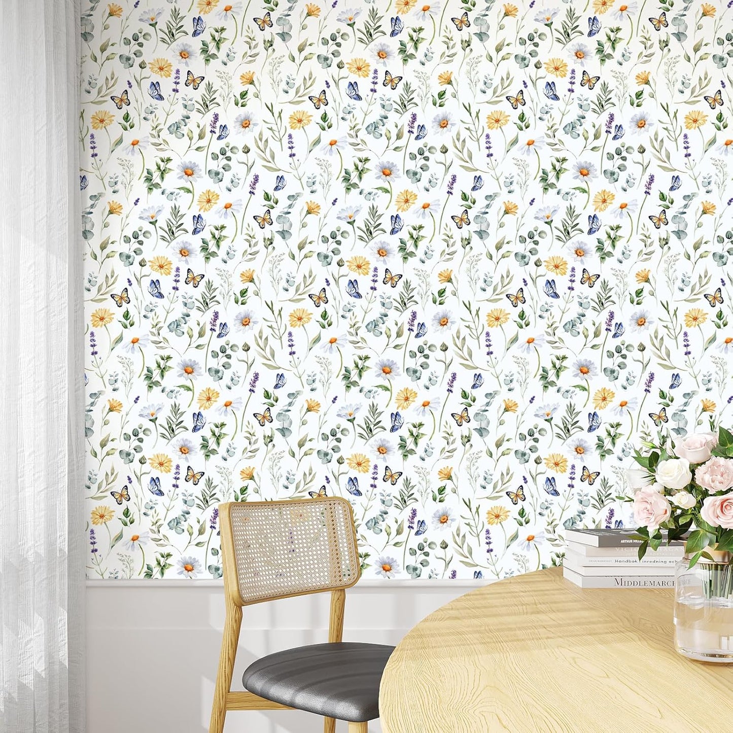 VaryPaper Watercolor Leaf Daisy Butterfly Wallpaper