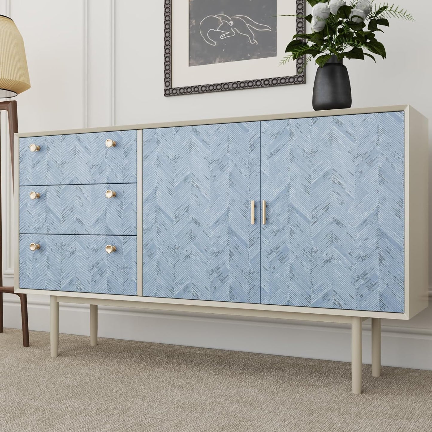 VaryPaper Light Blue Herringbone Grasscloth Wallpaper