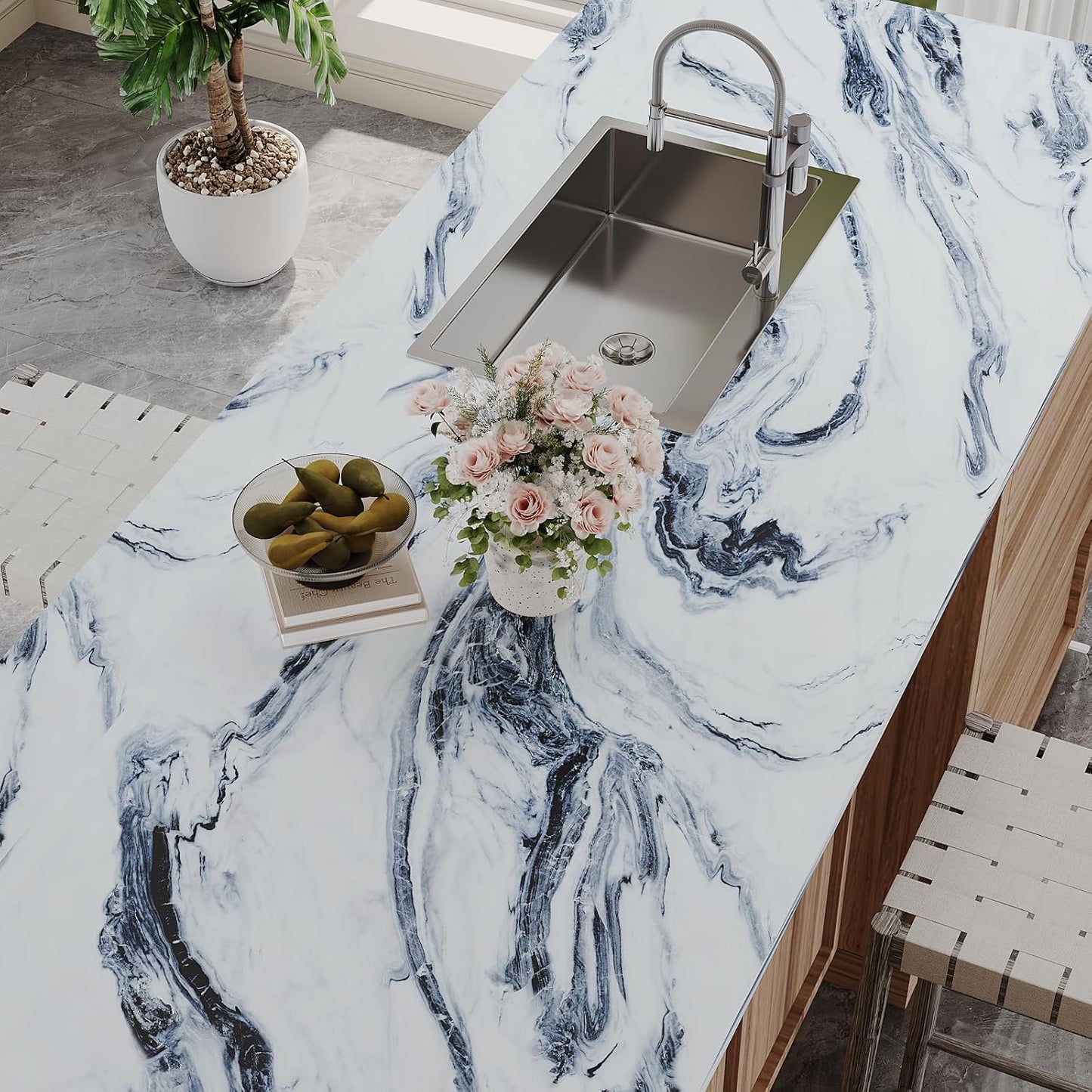 VaryPaper Navy Blue and White Marble Contact Paper