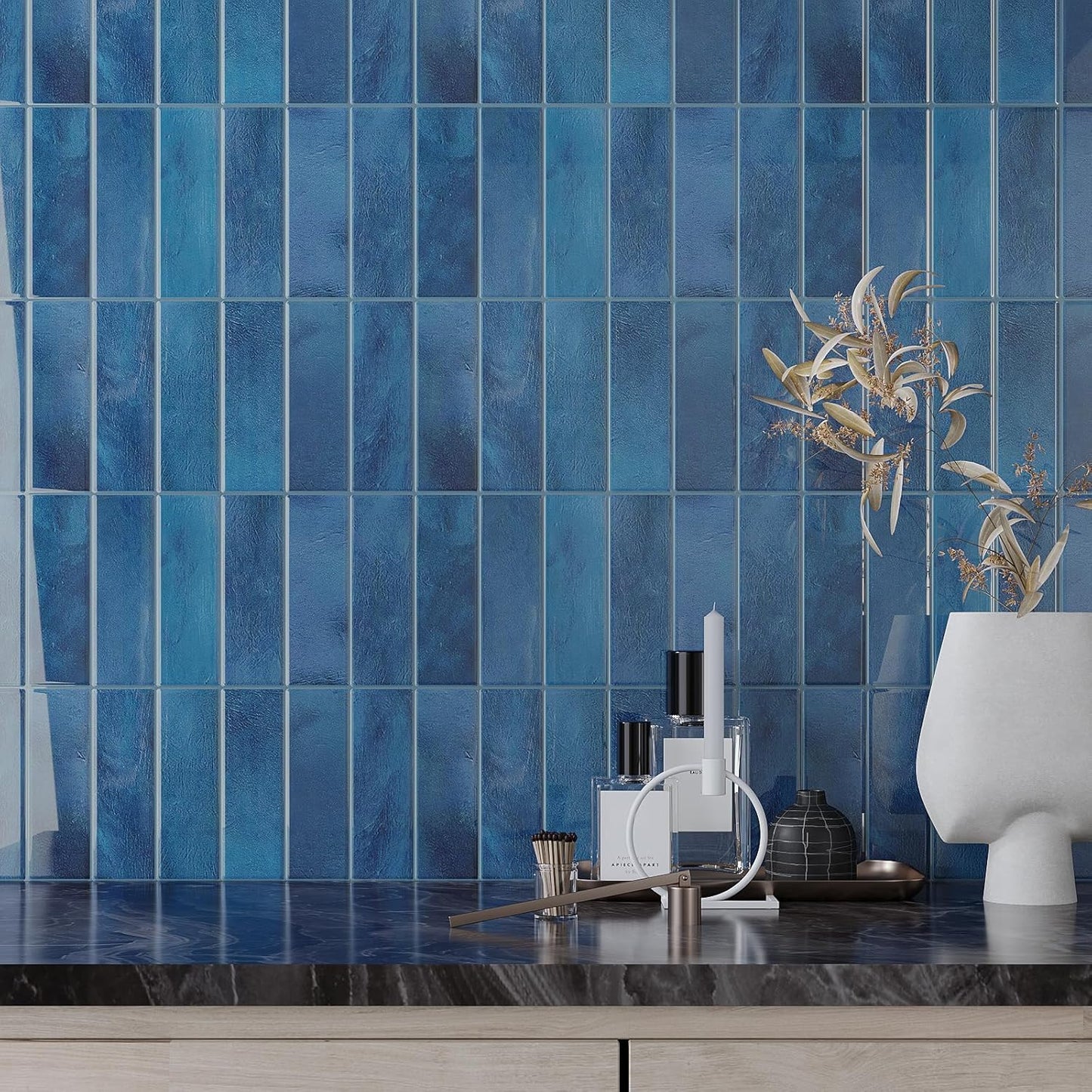 VaryPaper Sea Blue Peel and Stick Backsplash Wall Tiles