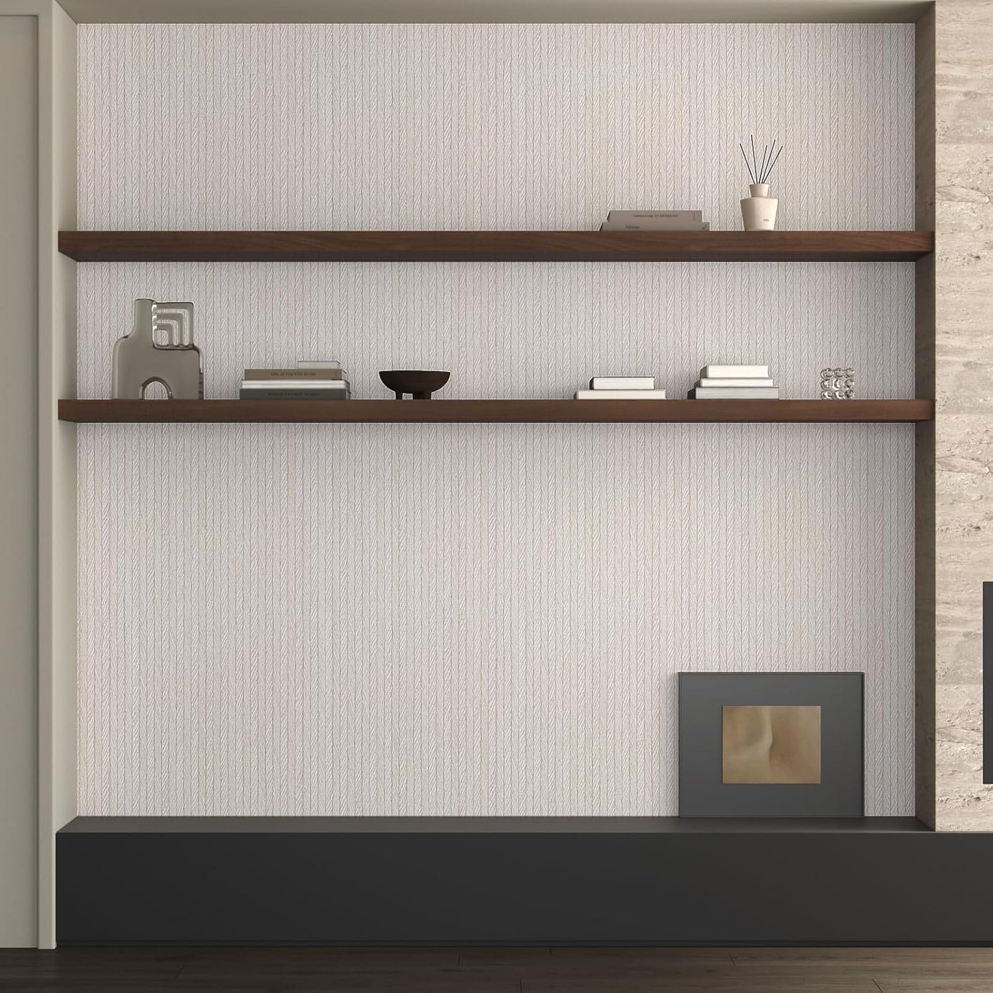 VaryPaper Light Grey Striped Grasscloth Wallpaper