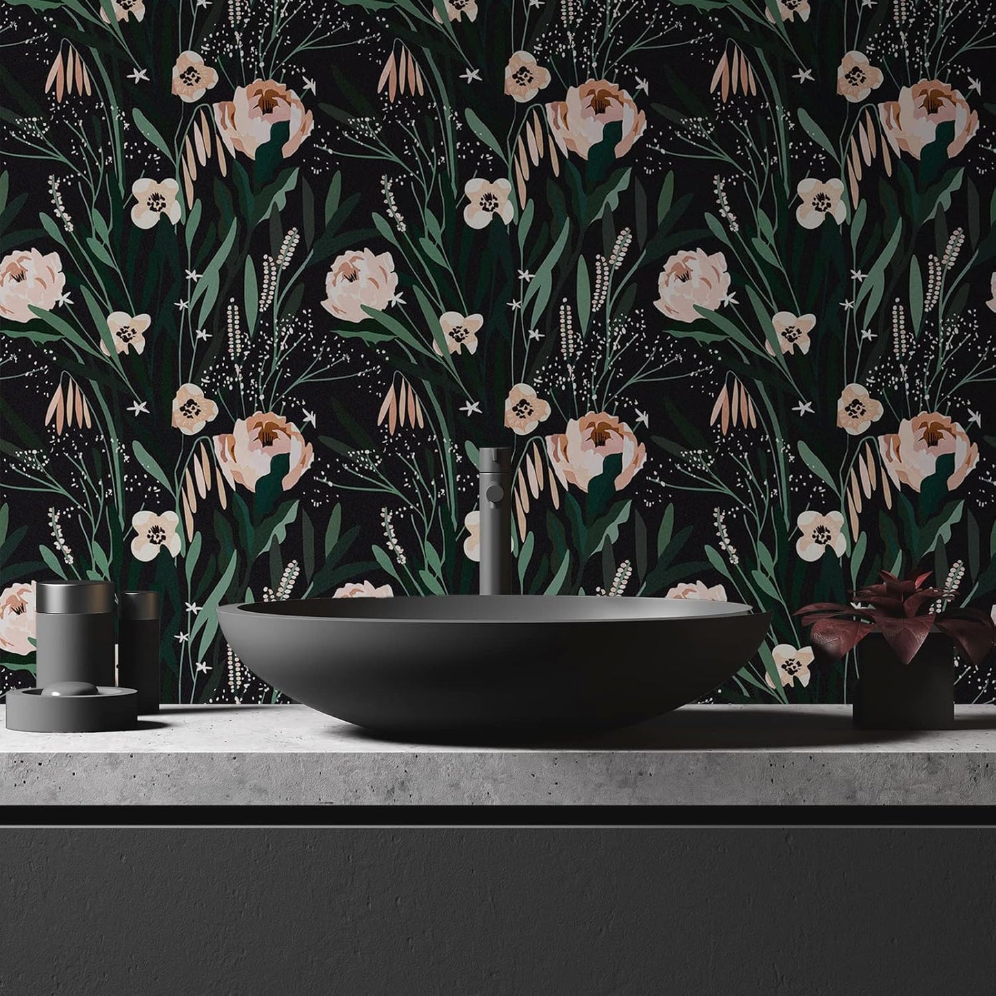 VaryPaper Black Green Pink Floral Wallpaper