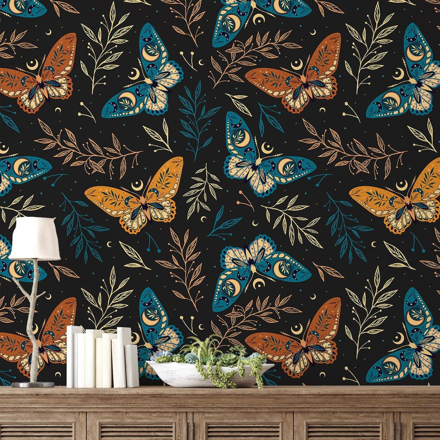 VaryPaper Whimsical Dark Floral Butterfly Wallpaper