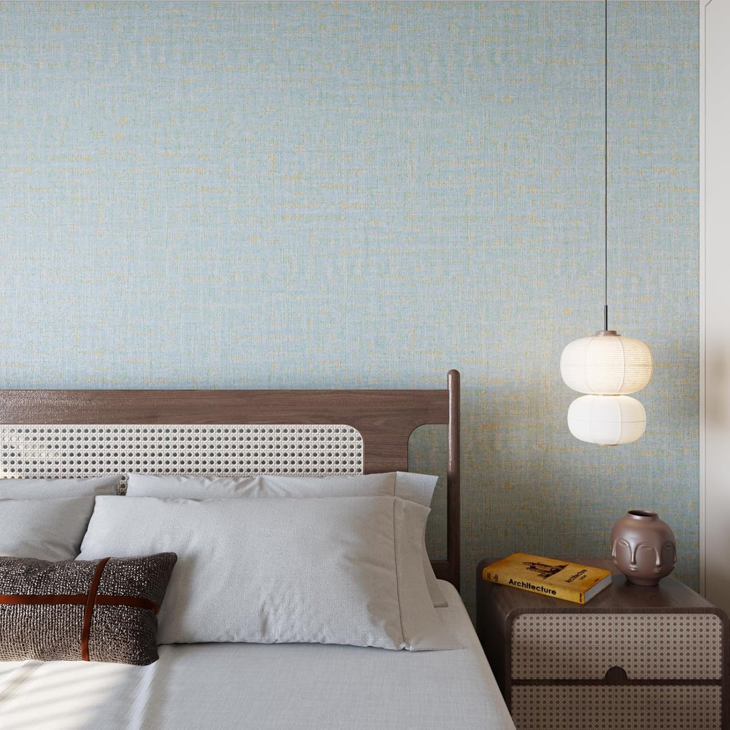 VaryPaper Gold Blue Linen Grasscloth Wallpaper