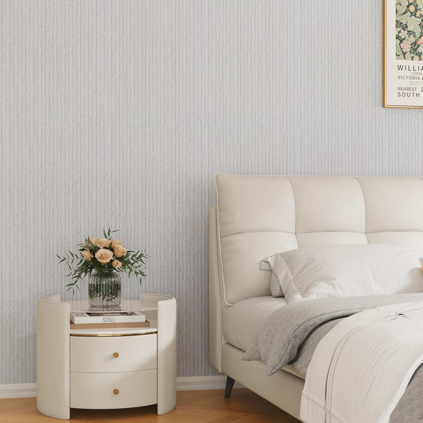 VaryPaper Light Grey Striped Grasscloth Wallpaper