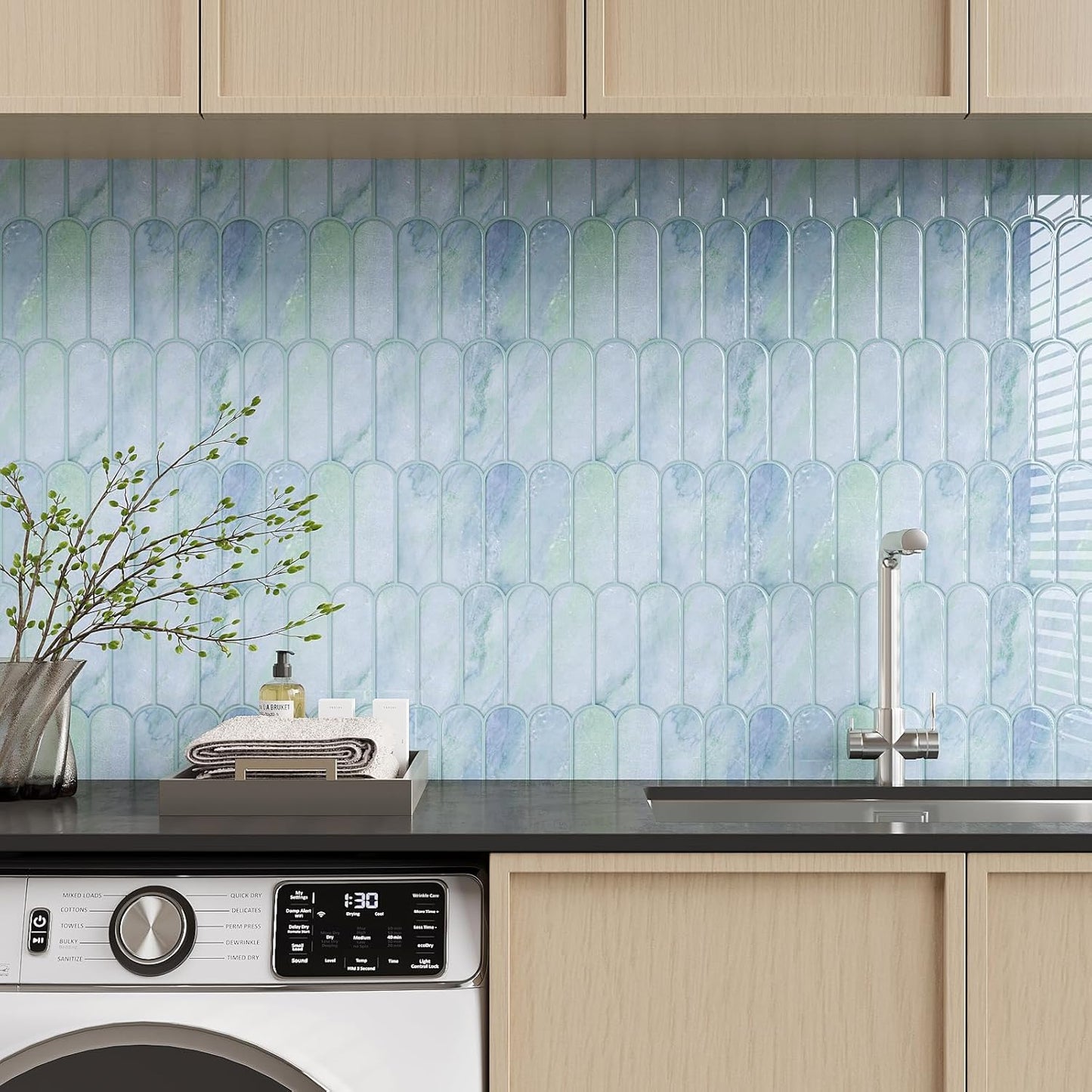 VaryPaper Pale Green Blue Marble Backsplash Wall Tiles