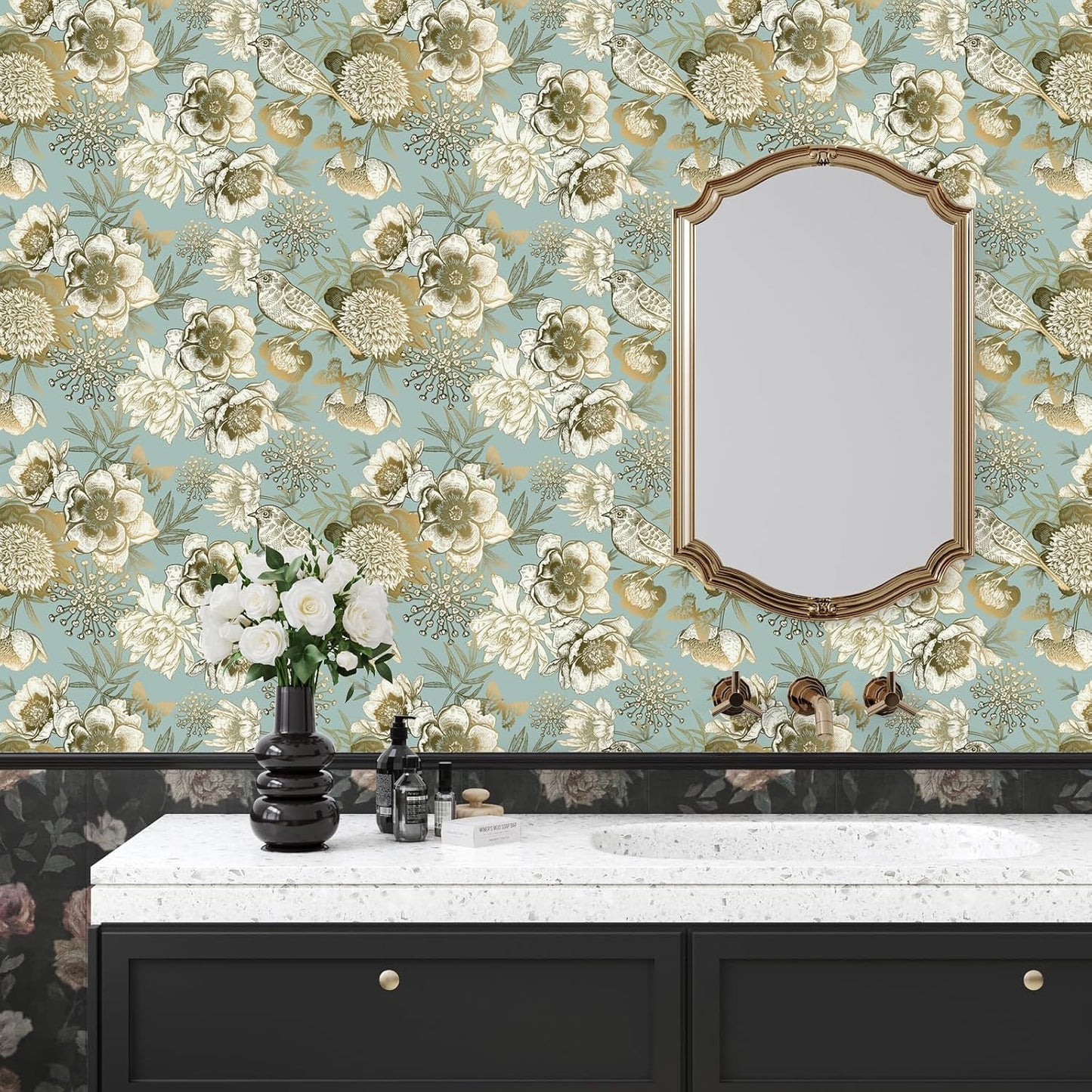 VaryPaper Vintage Gold Floral Bird Wallpaper