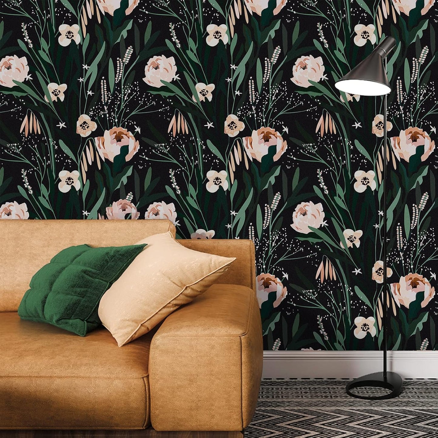 VaryPaper Black Green Pink Floral Wallpaper