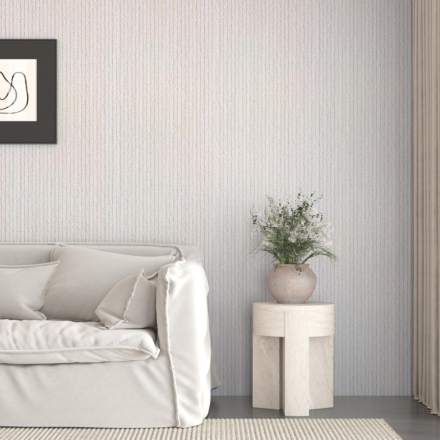 VaryPaper Light Grey Striped Grasscloth Wallpaper