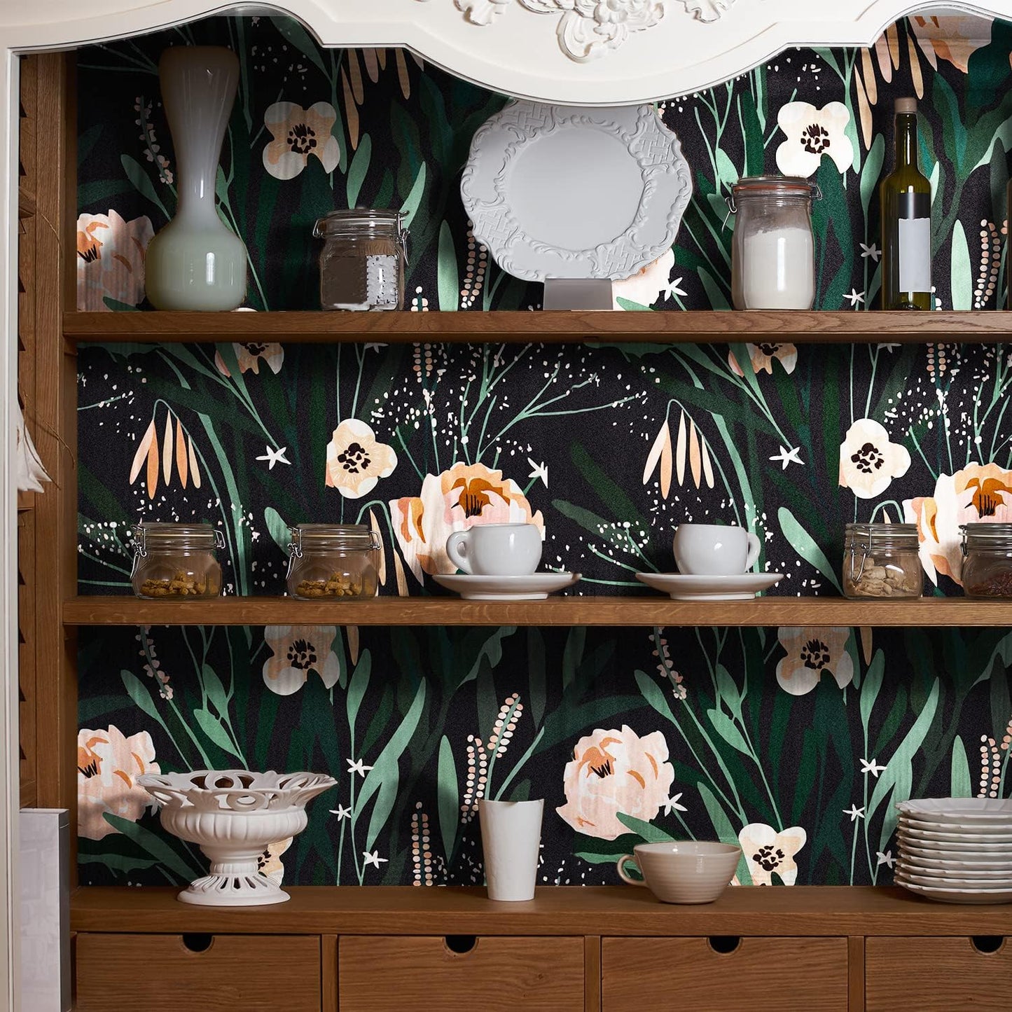 VaryPaper Black Green Pink Floral Wallpaper