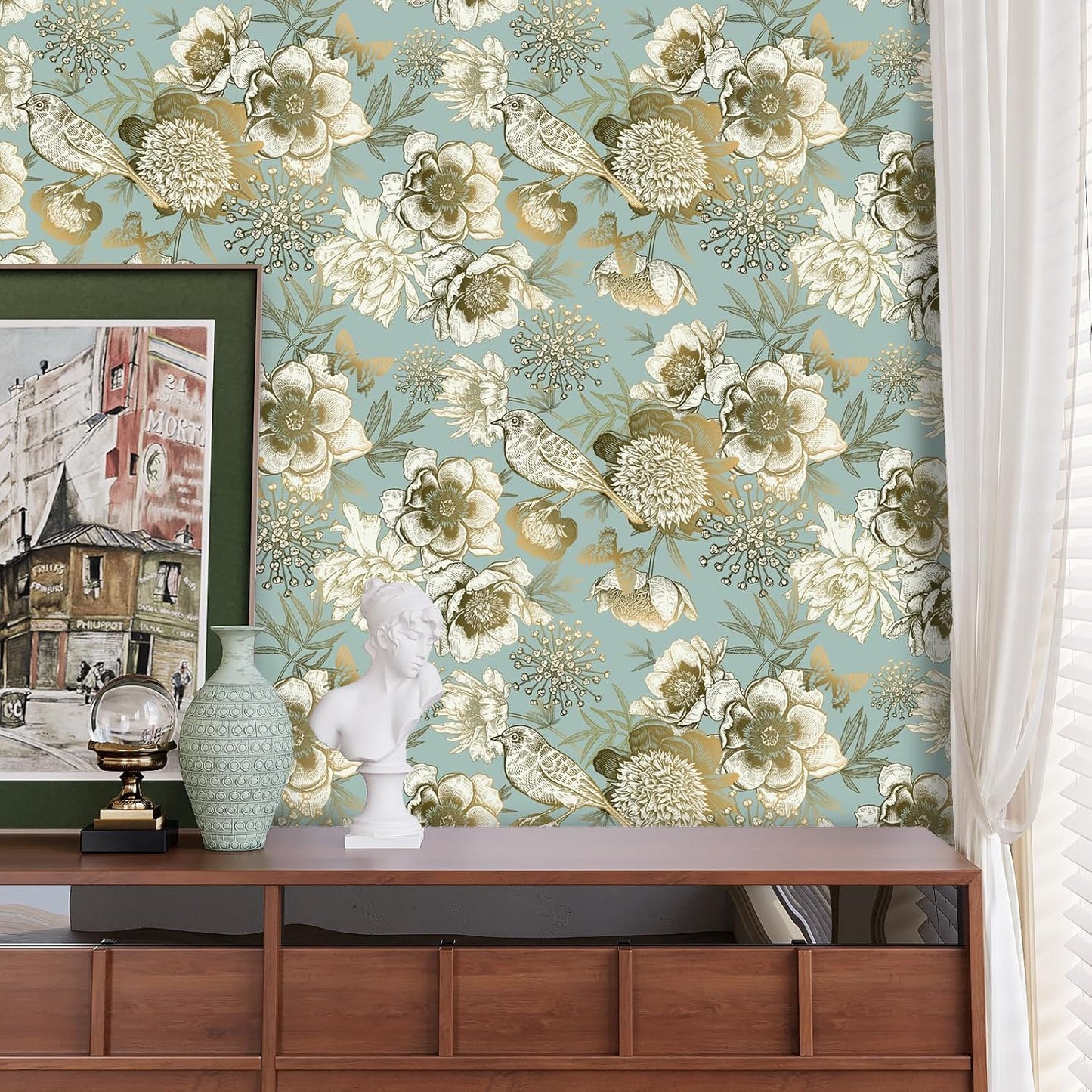 VaryPaper Vintage Gold Floral Bird Wallpaper