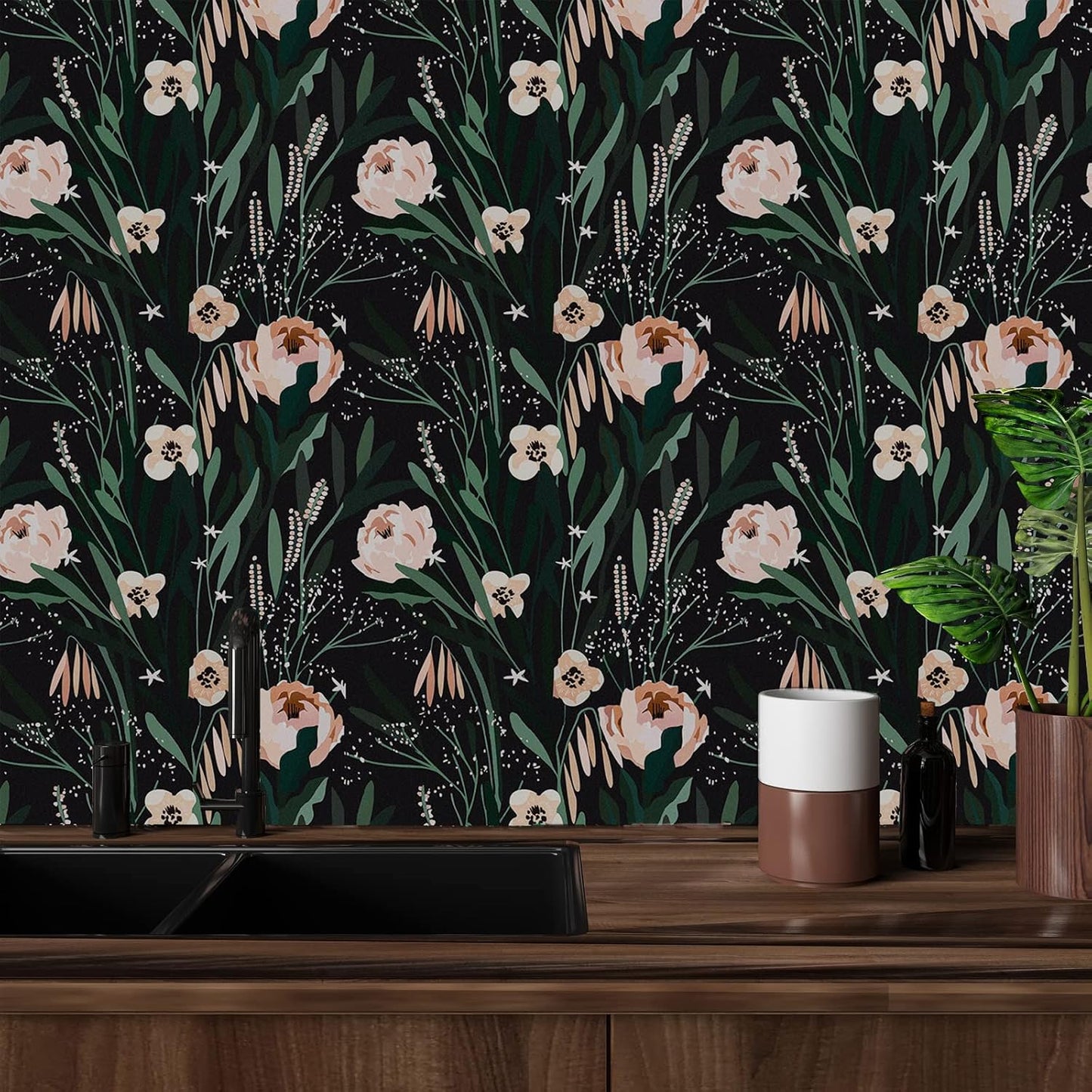 VaryPaper Black Green Pink Floral Wallpaper