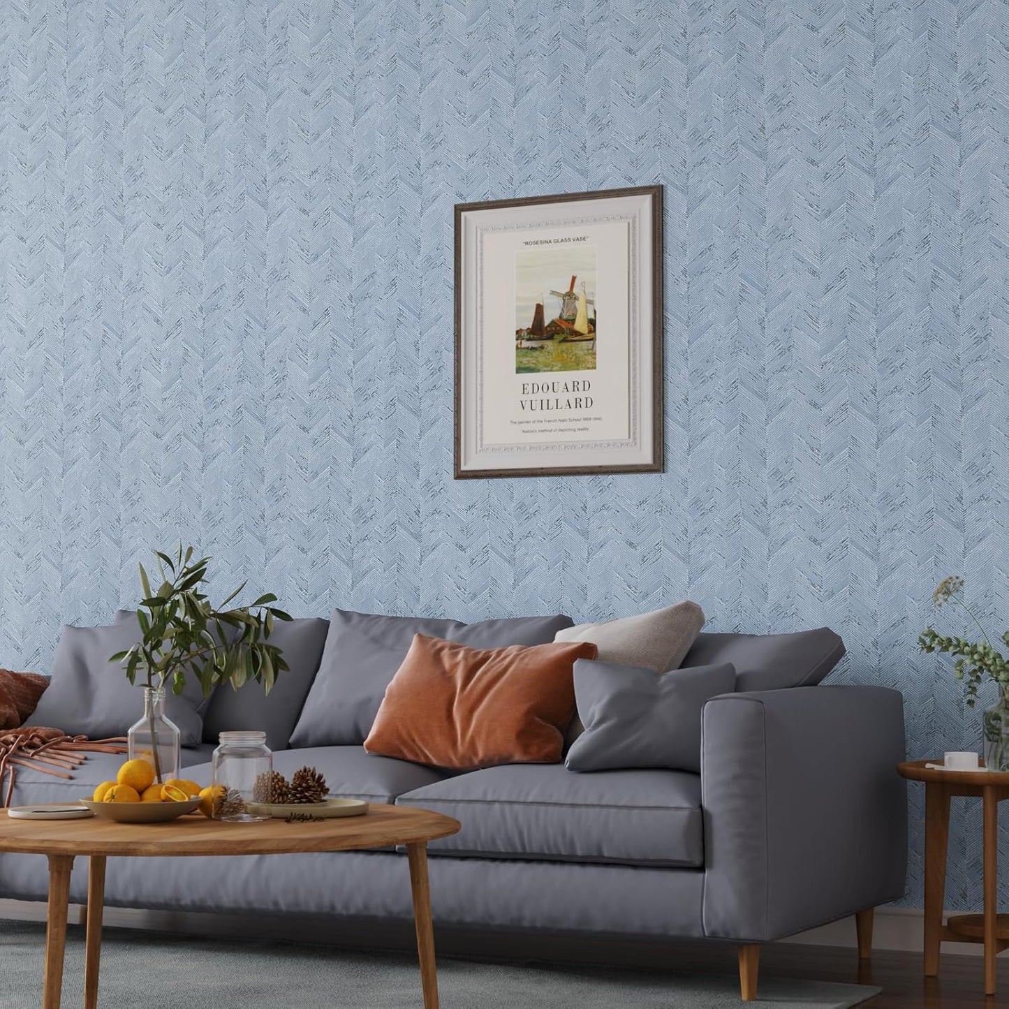 VaryPaper Light Blue Herringbone Grasscloth Wallpaper