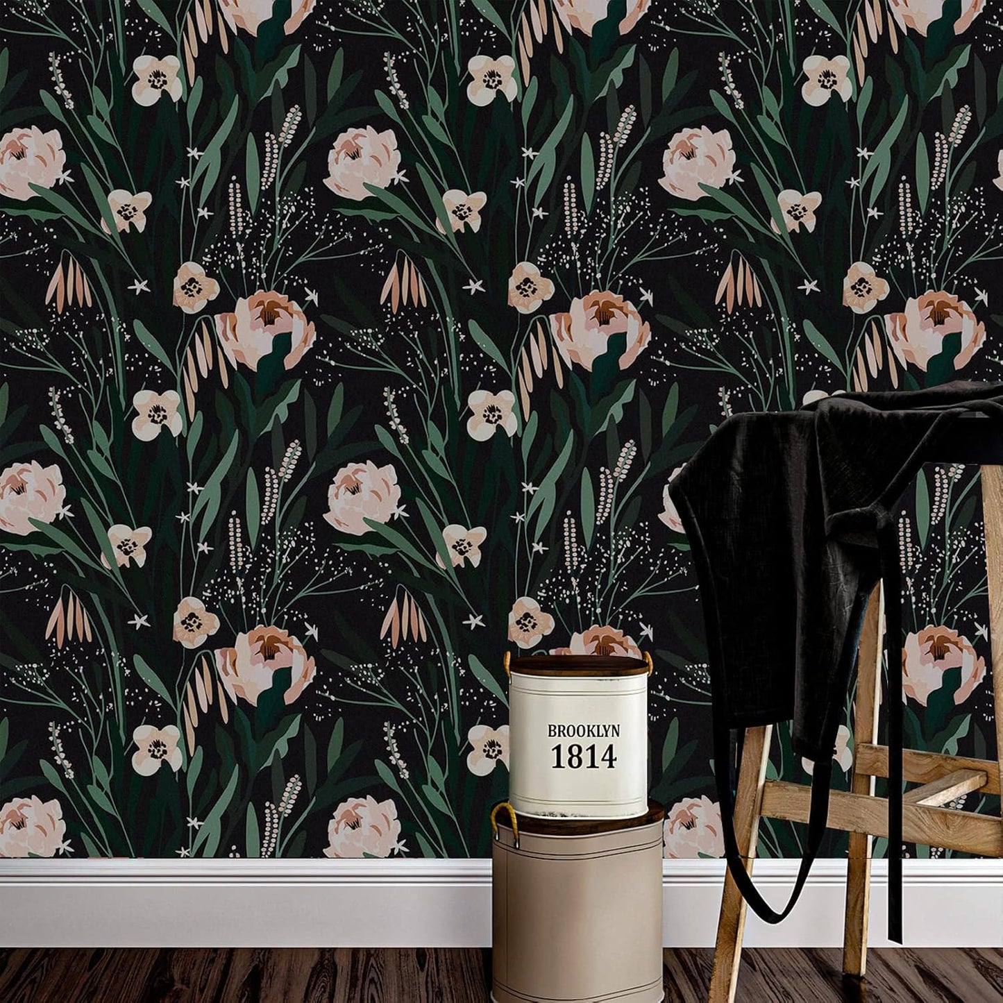 VaryPaper Black Green Pink Floral Wallpaper