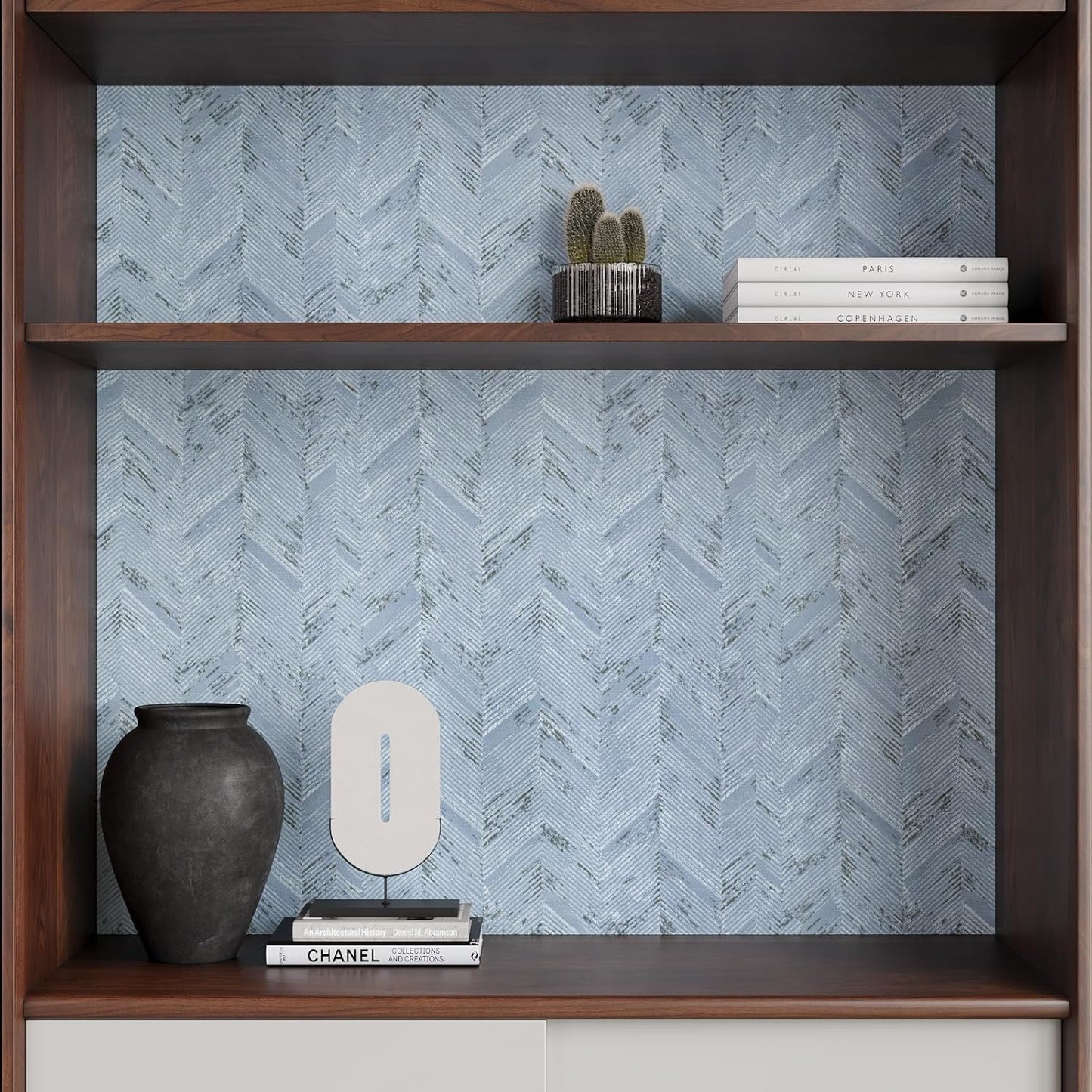 VaryPaper Light Blue Herringbone Grasscloth Wallpaper