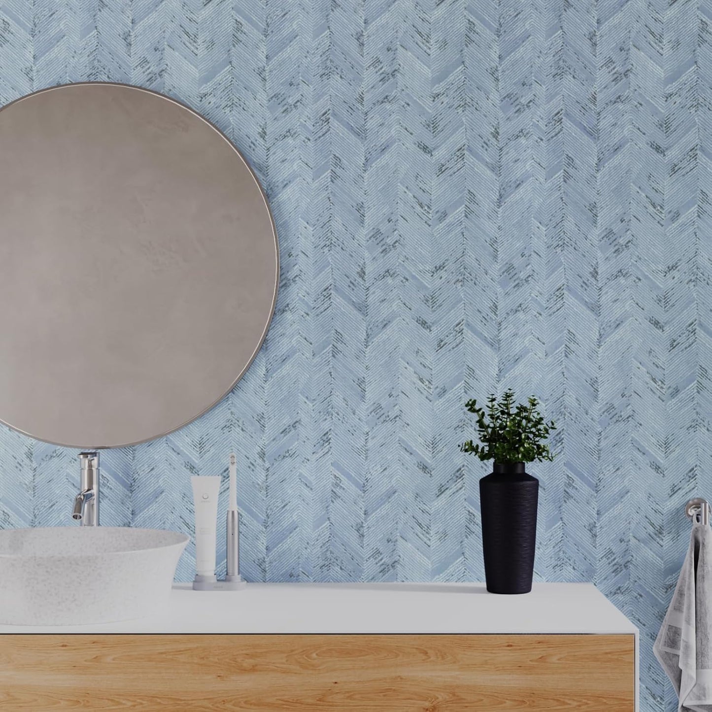 VaryPaper Light Blue Herringbone Grasscloth Wallpaper
