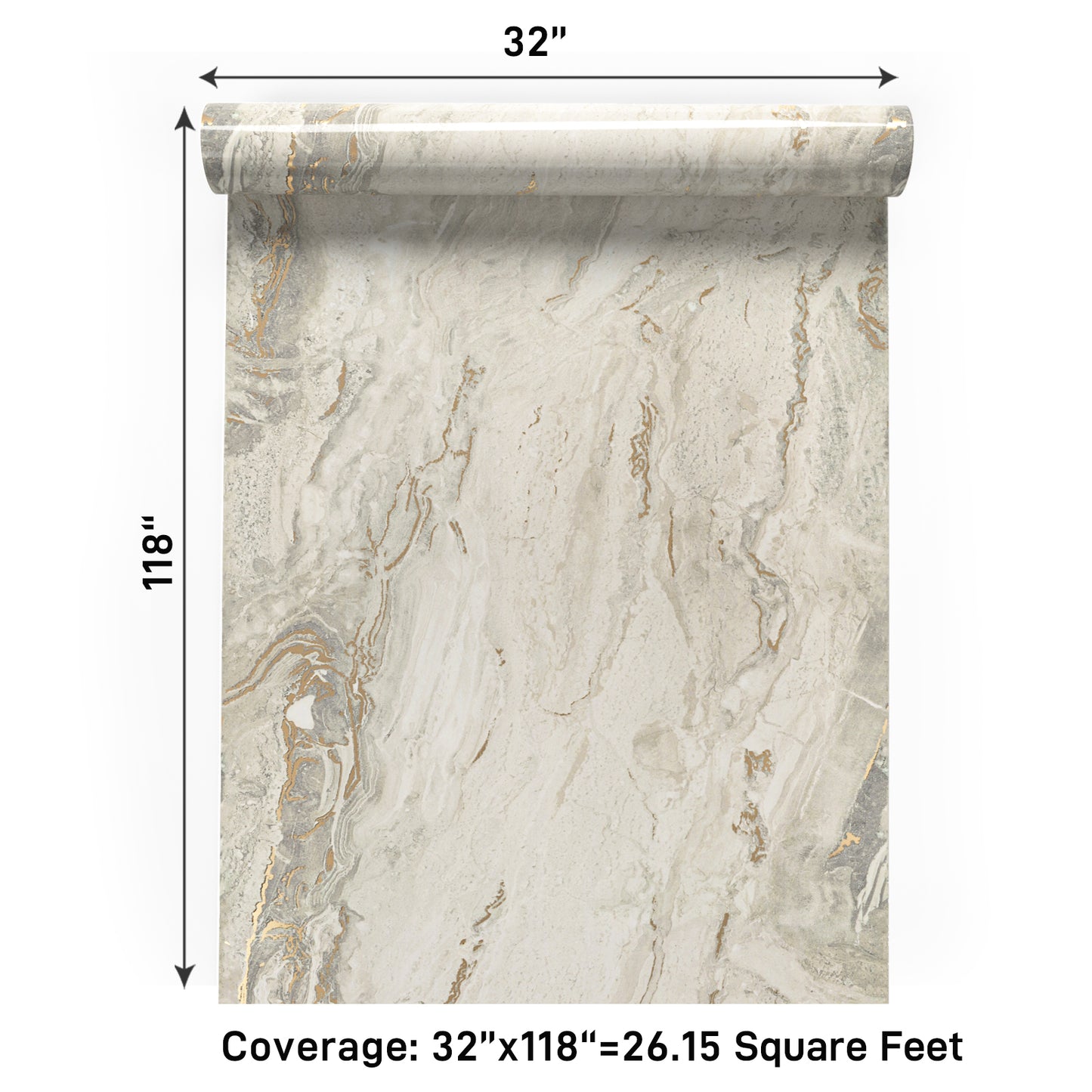 VaryPaper Glossy Beige Grey Gold Marble Contact Paper
