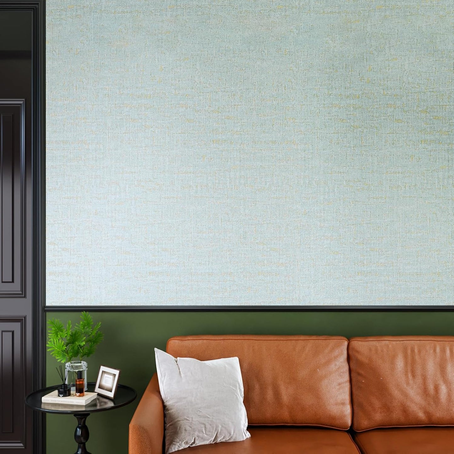 VaryPaper Gold Blue Linen Grasscloth Wallpaper