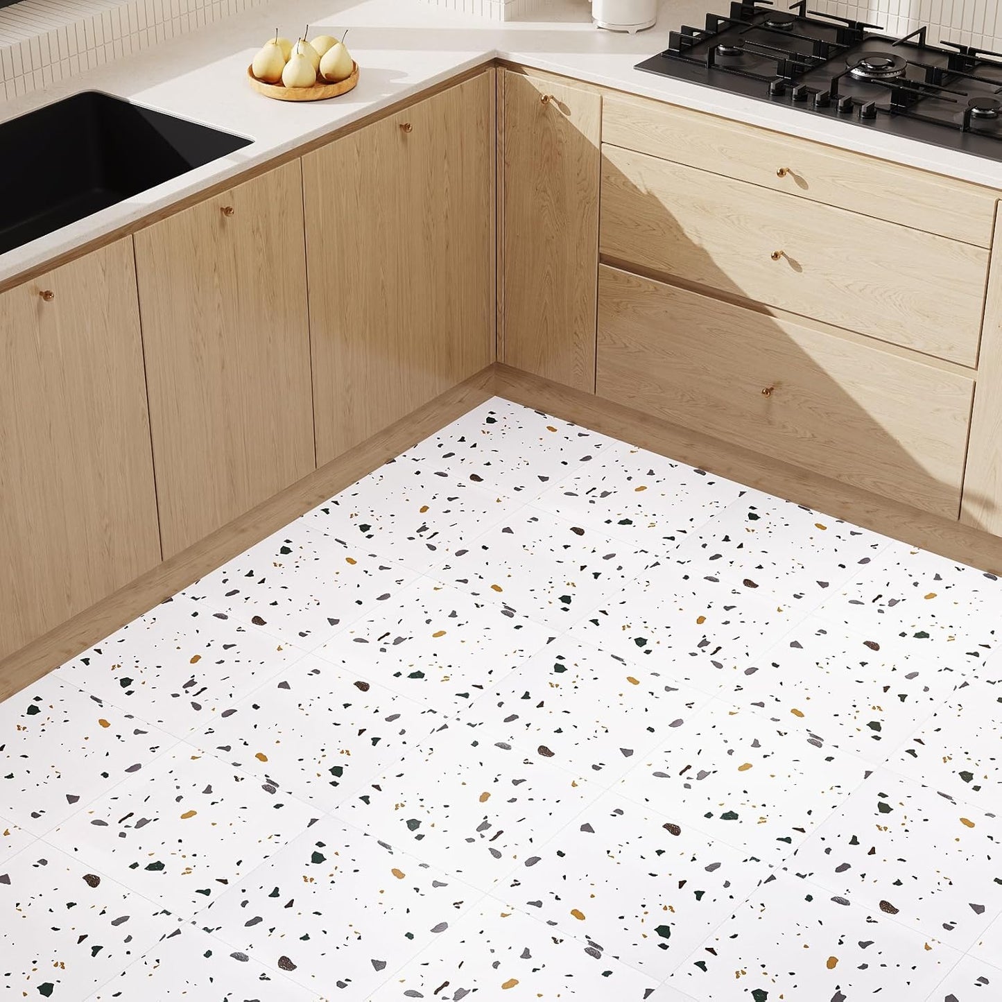 VaryPaper White Terrazzo Peel and Stick Floor Tile