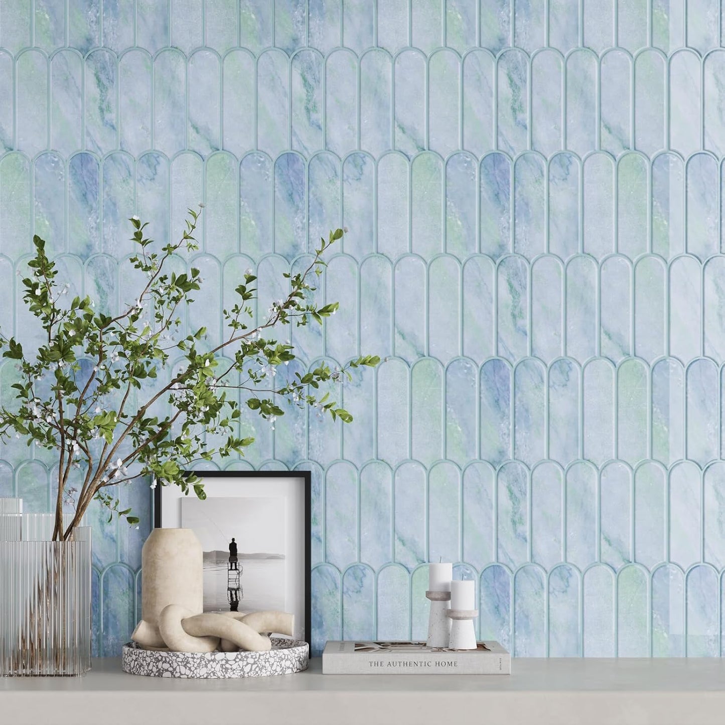 VaryPaper Pale Green Blue Marble Backsplash Wall Tiles