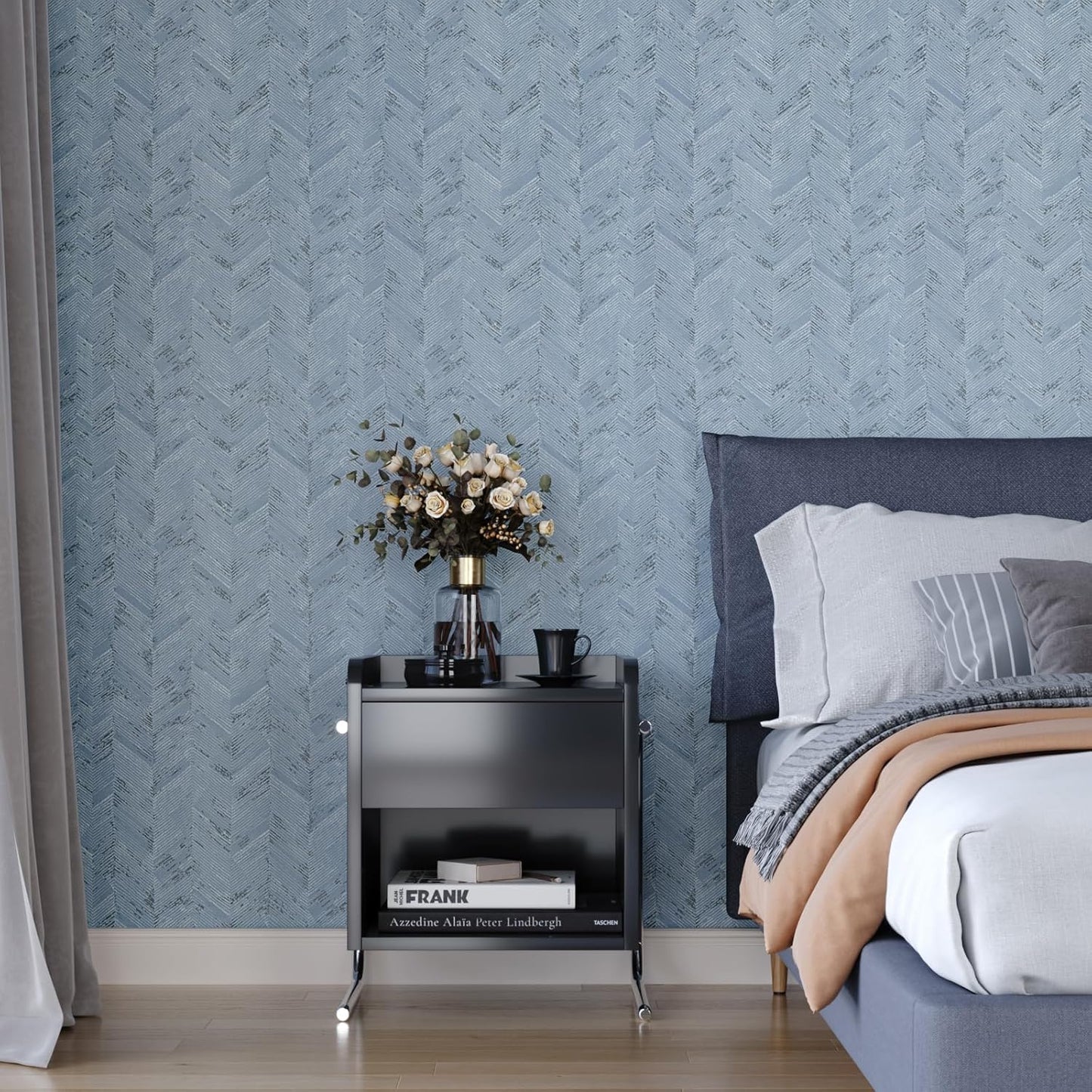 VaryPaper Light Blue Herringbone Grasscloth Wallpaper