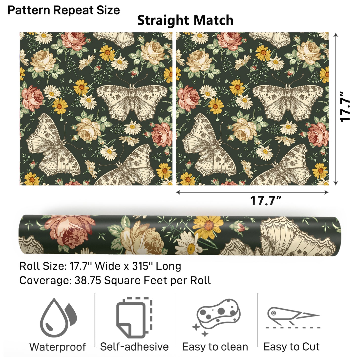 VaryPaper Dark Daisy Butterfly Peony FLoral Wallpaper