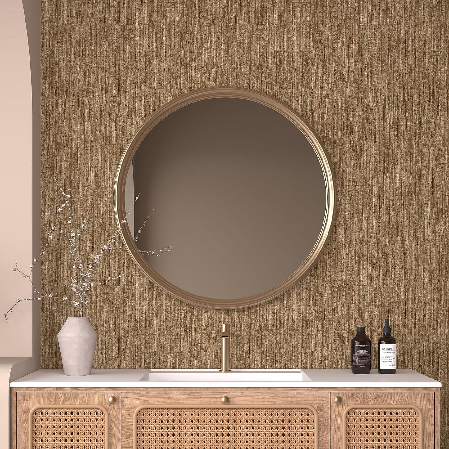 VaryPaper Bronze Brown Grasscloth Wallpaper