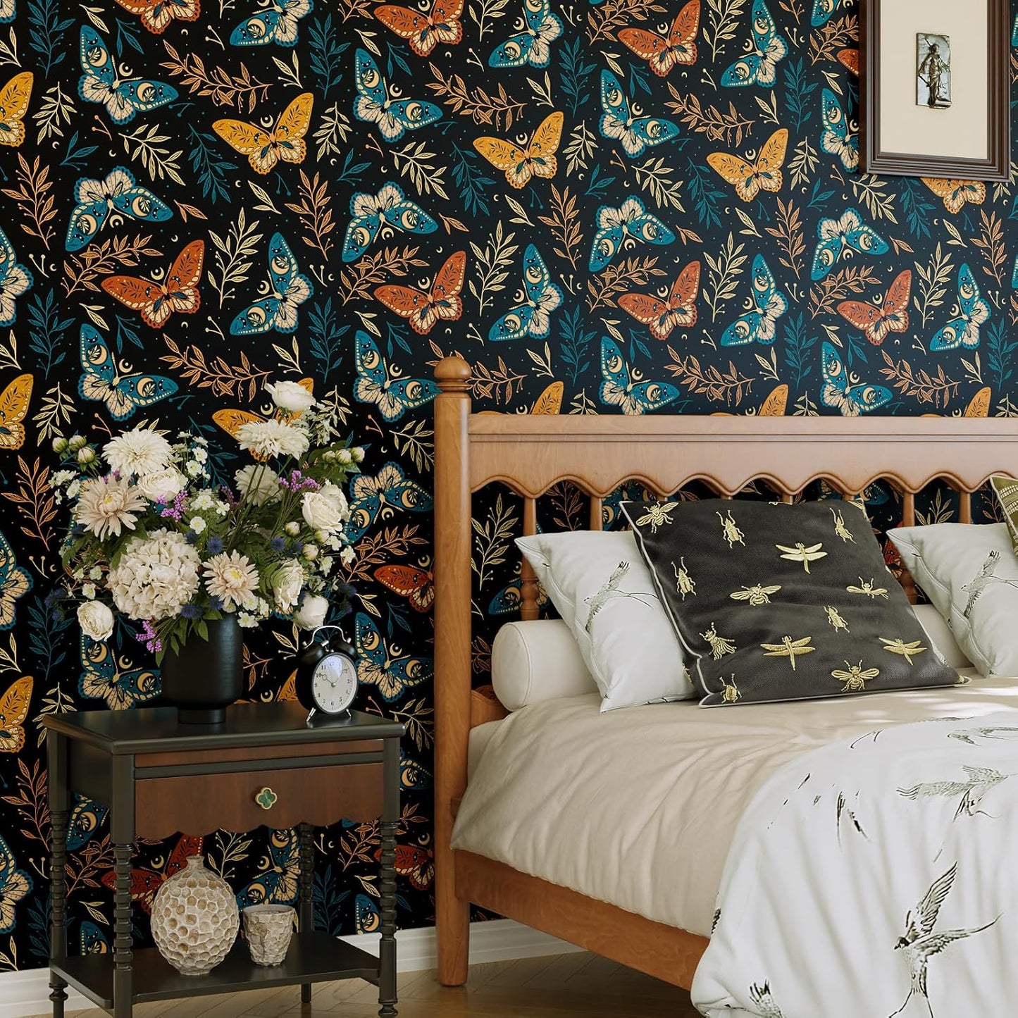 VaryPaper Whimsical Dark Floral Butterfly Wallpaper