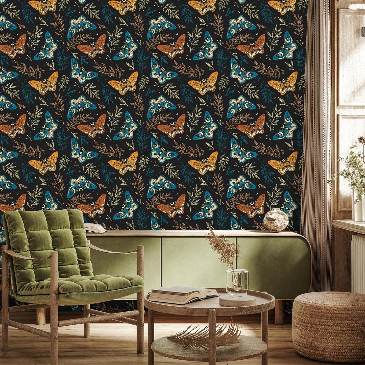 VaryPaper Whimsical Dark Floral Butterfly Wallpaper