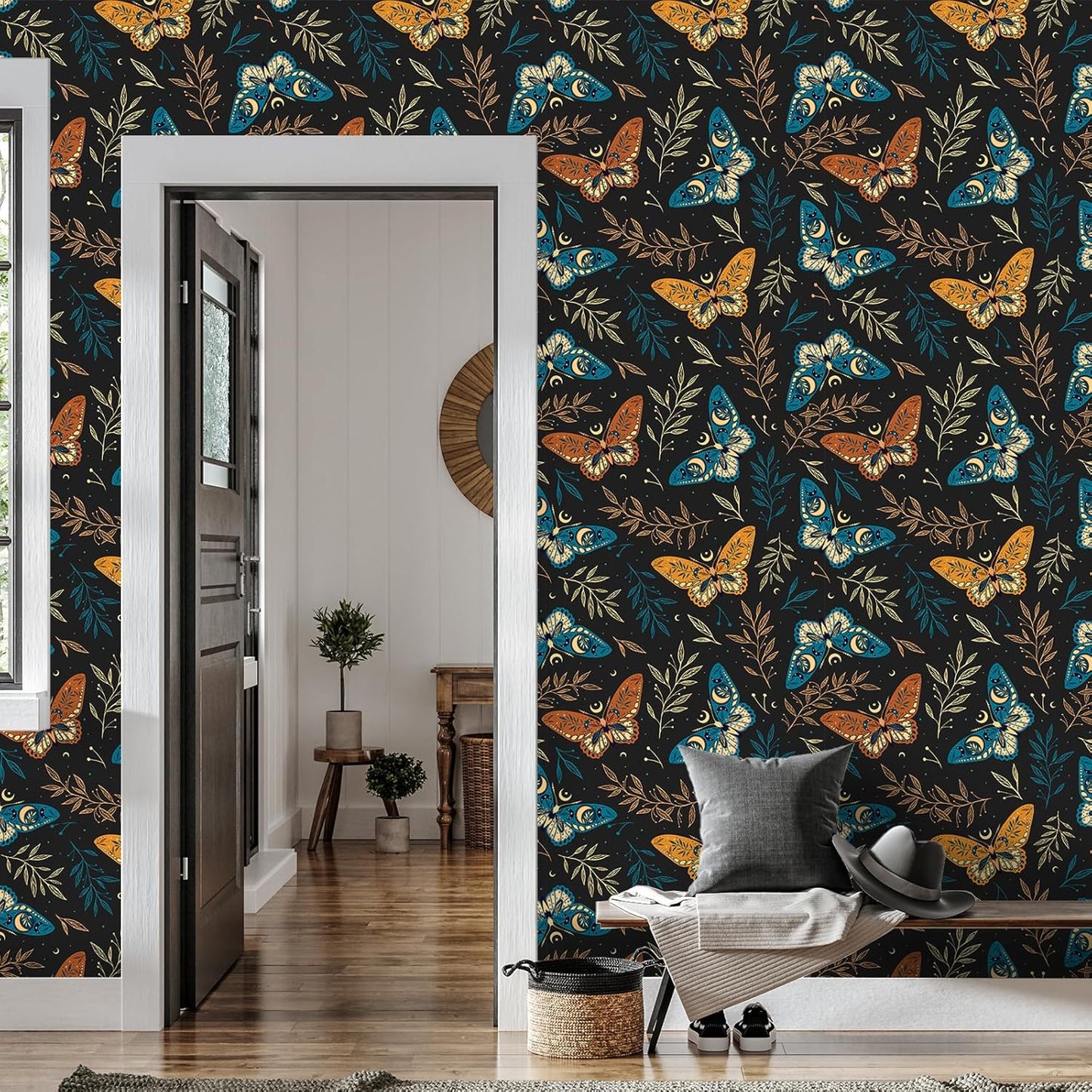 VaryPaper Whimsical Dark Floral Butterfly Wallpaper