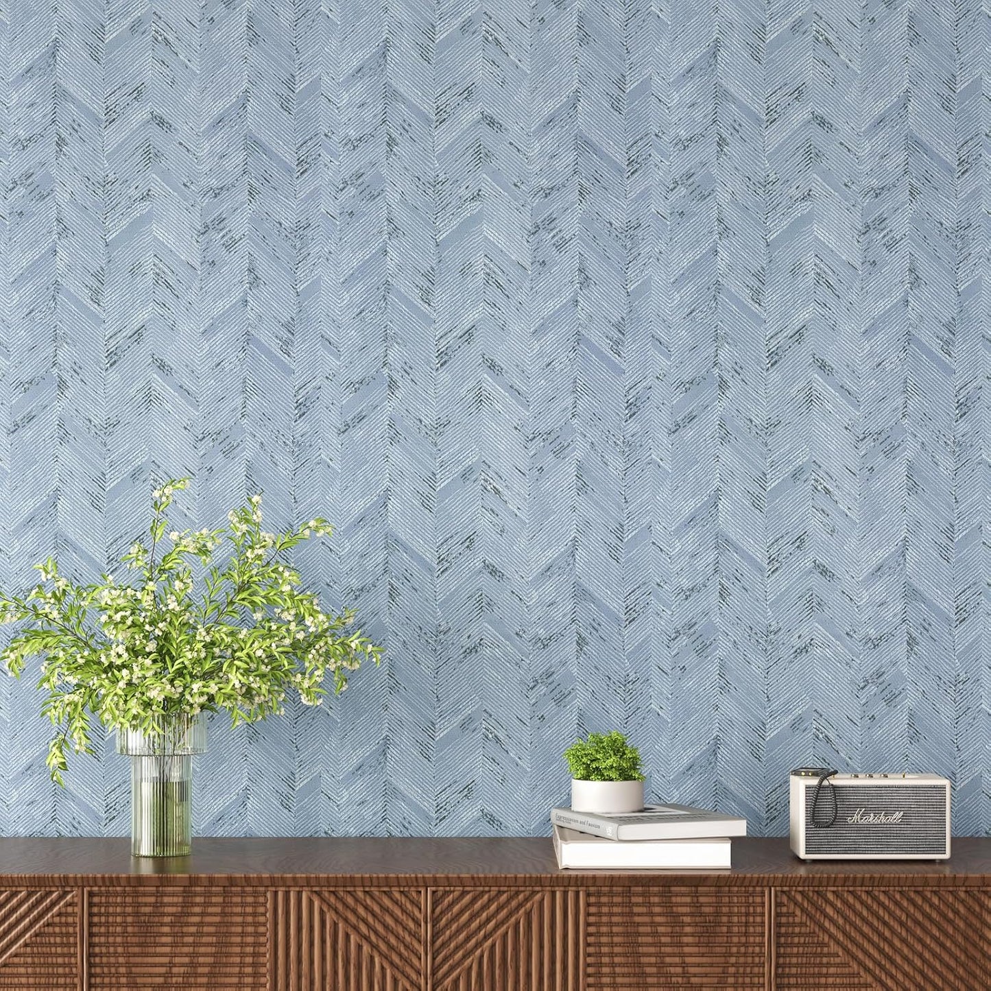 VaryPaper Light Blue Herringbone Grasscloth Wallpaper