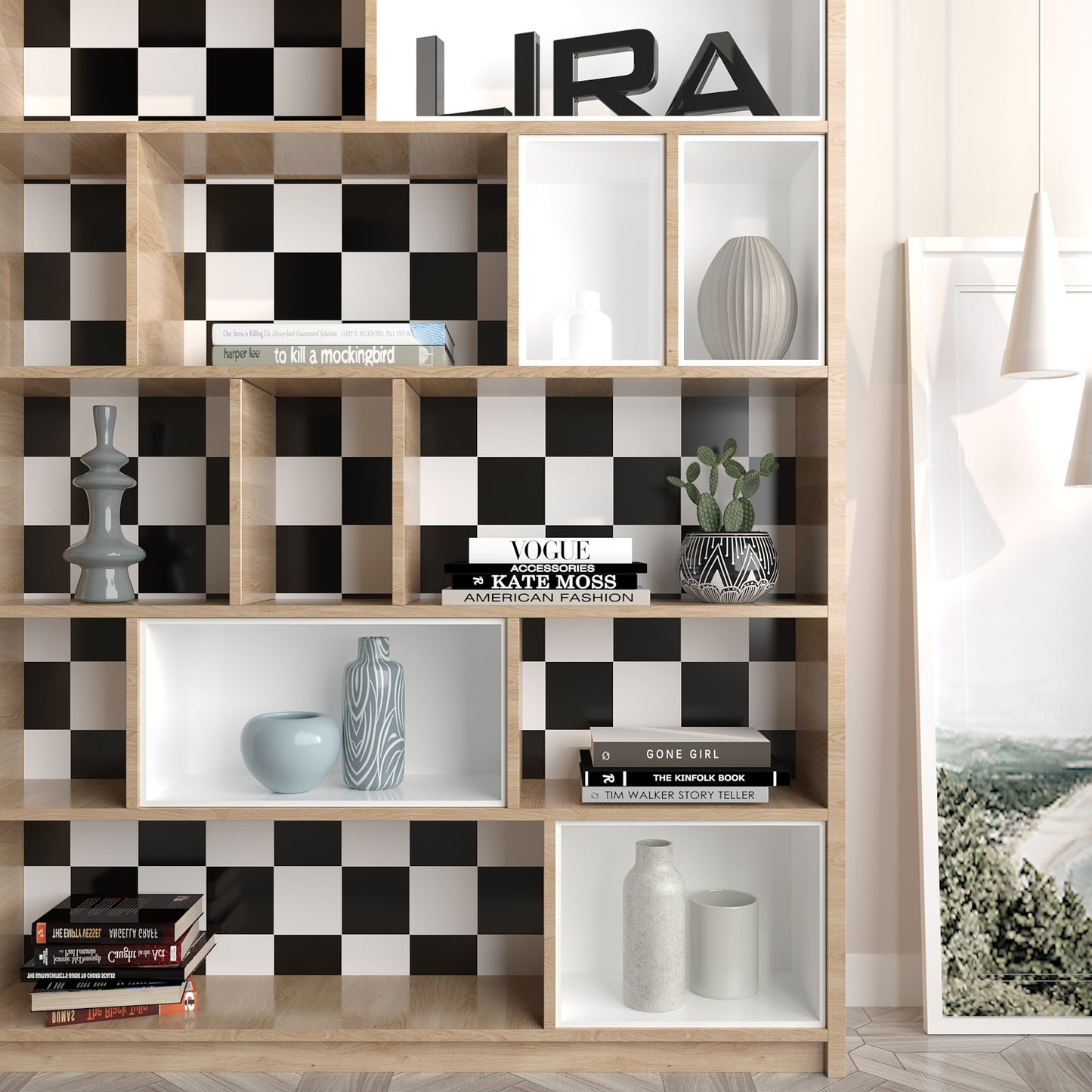 VaryPaper Thick Black and White Checkered Wallpaper