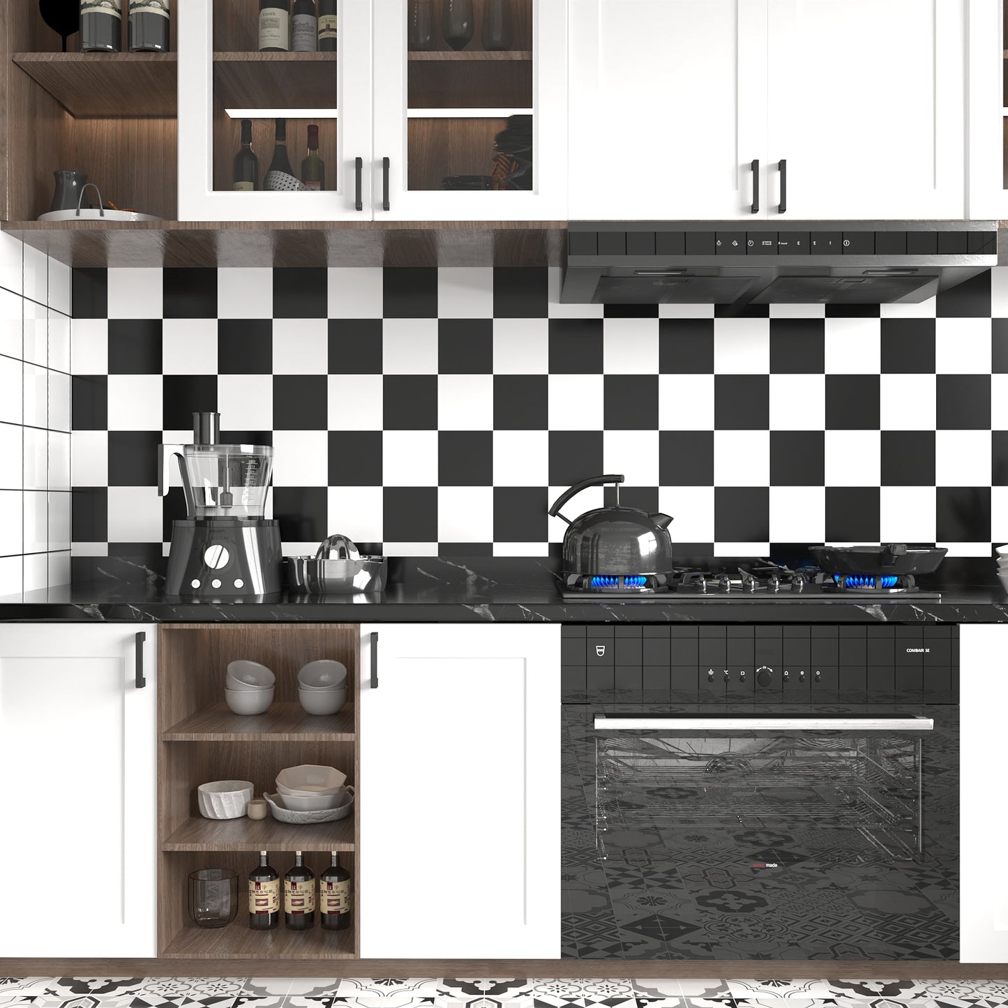 VaryPaper Thick Black and White Checkered Wallpaper