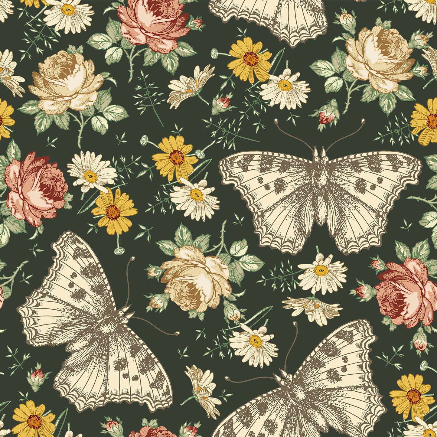 VaryPaper Dark Daisy Butterfly Peony FLoral Wallpaper