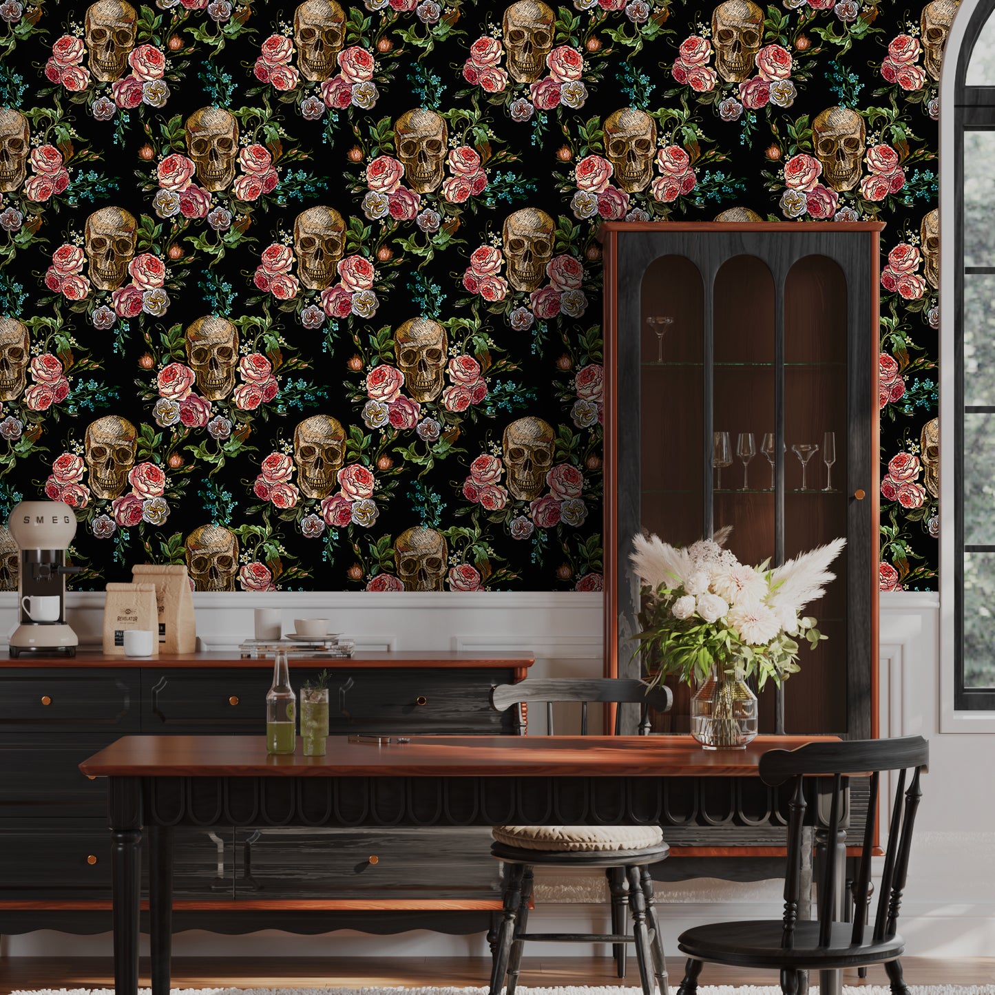 VaryPaper Vintage Floral Skull Gothic Floral Wallpaper