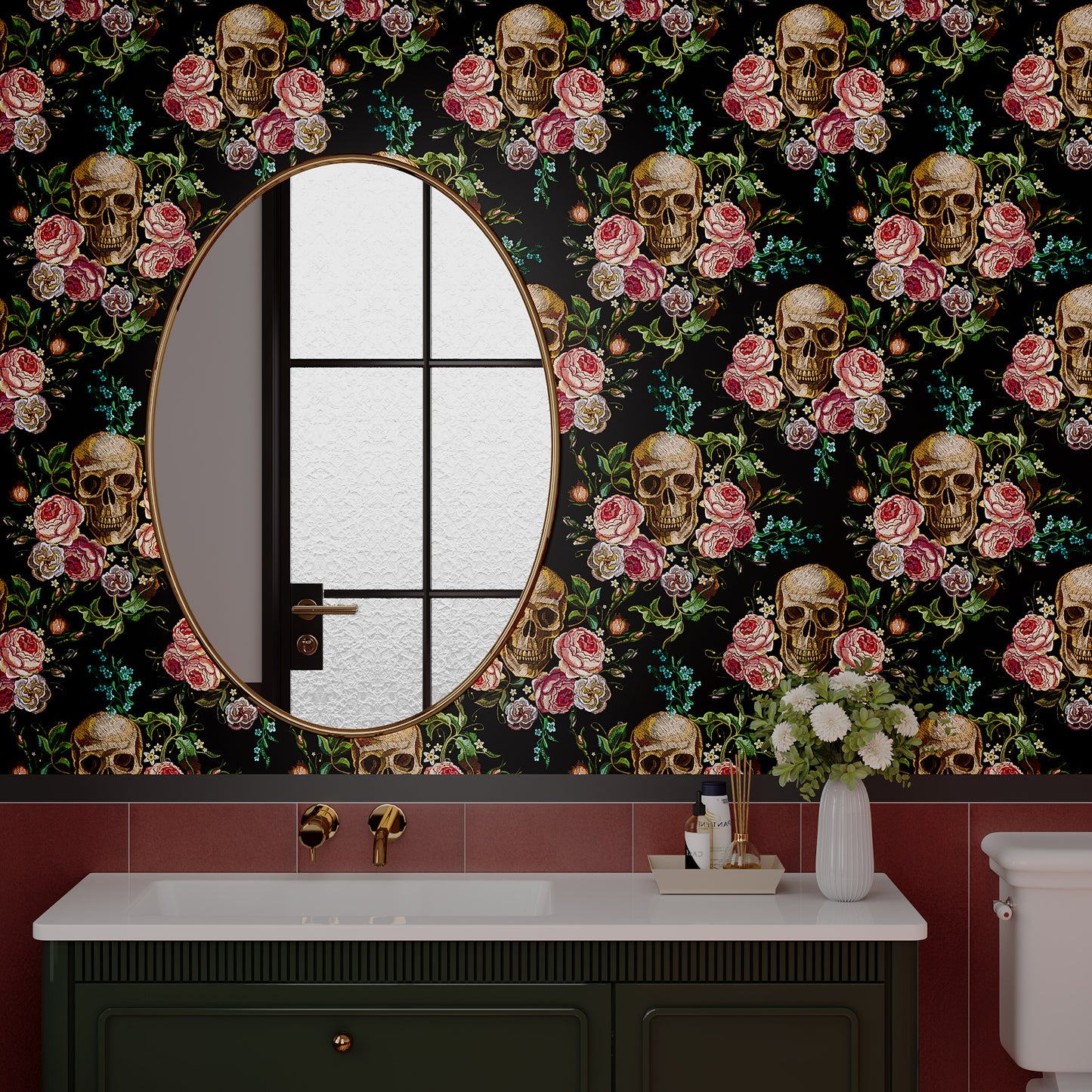 VaryPaper Vintage Floral Skull Gothic Floral Wallpaper