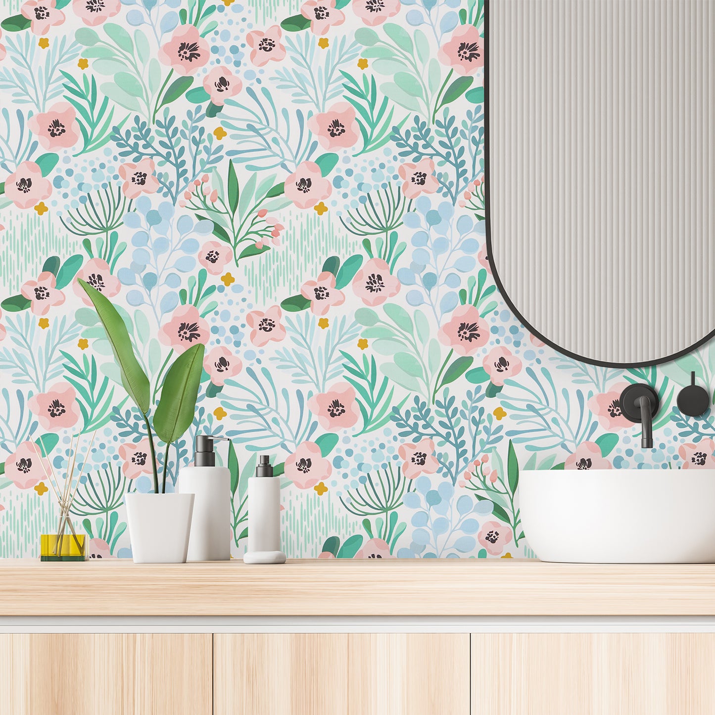 VaryPaper Pink Blue Green Floral Wallpaper